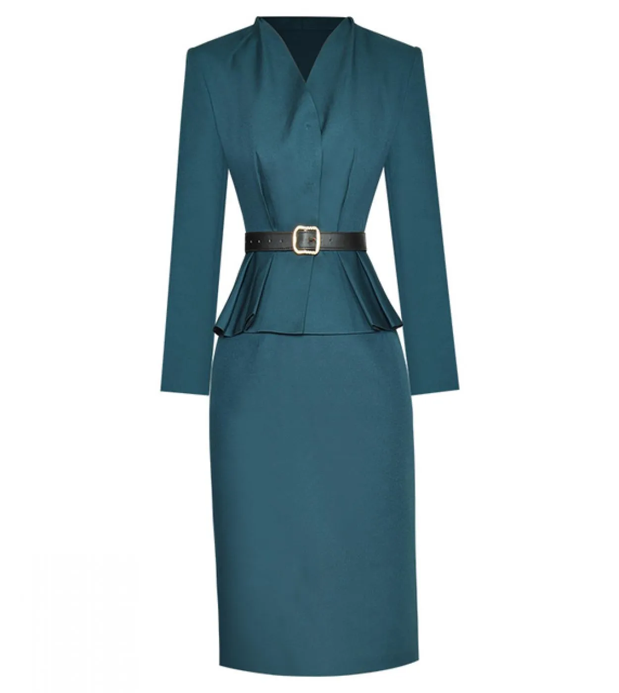 2022 Elegante abito di design di lusso di alta qualità da donna con scollo a V a maniche lunghe con cintura  gonna a tubino Sol