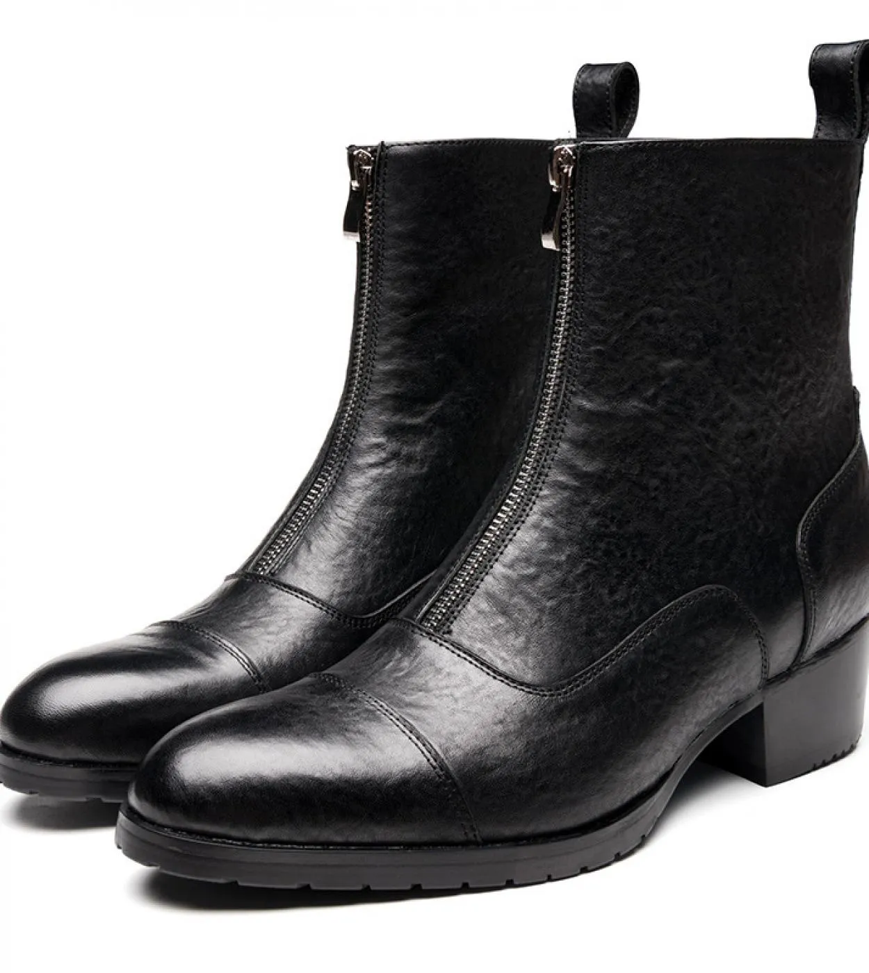 2023 Stivali invernali da uomo Scarpe calde in pelle di mucca di lusso con tacco da 5 cm Fashion Black British Style Zipper Chel
