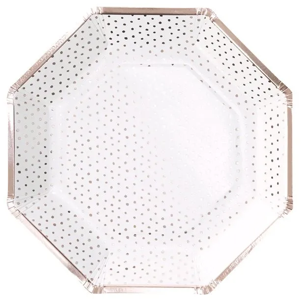 8 piatti a puntini rosa oro 25 cm