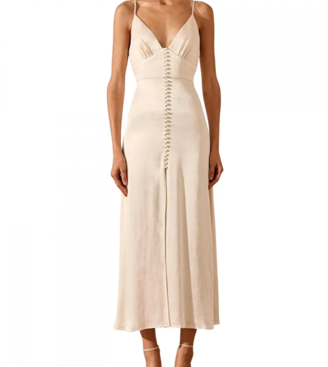 Abito da donna casual con scollo a V, senza maniche, aderente, senza schienale, gonna lunga con spacco a vita alta