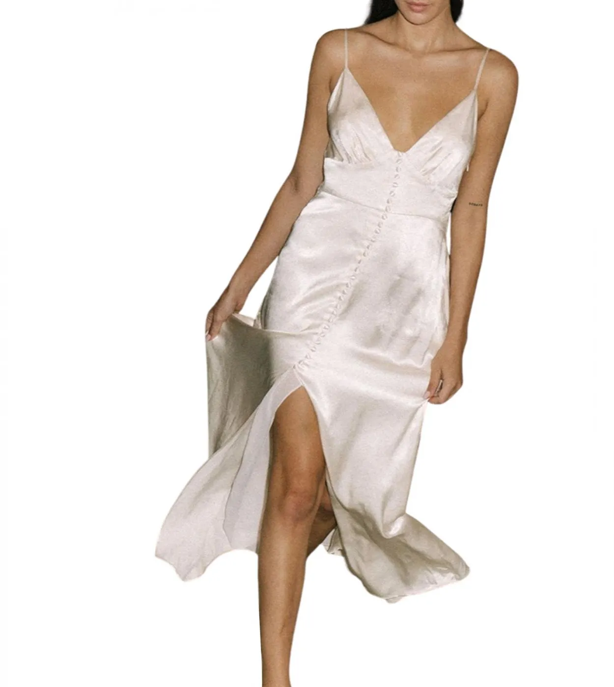 Abito da donna casual con scollo a V, senza maniche, aderente, senza schienale, gonna lunga con spacco a vita alta