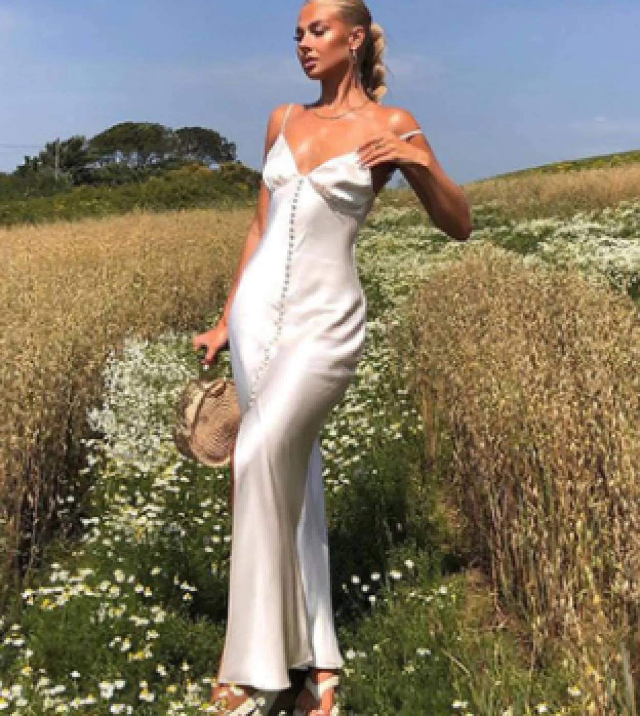 Abito da donna casual con scollo a V, senza maniche, aderente, senza schienale, gonna lunga con spacco a vita alta
