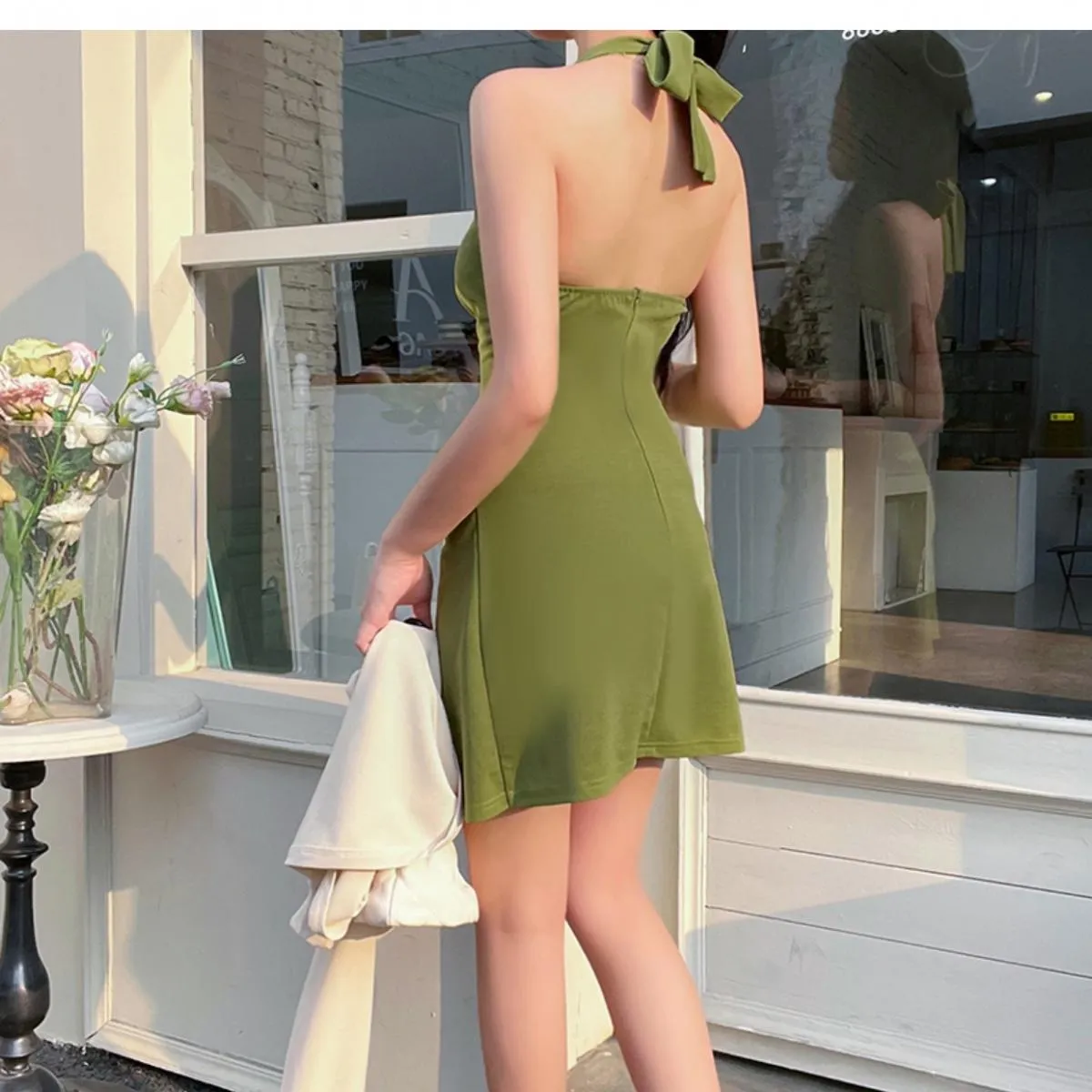Abito estivo con fasciatura tubino Abito da donna con scollo all'americana Twist Lerrgular Abiti midi aderenti con intaglio Abit