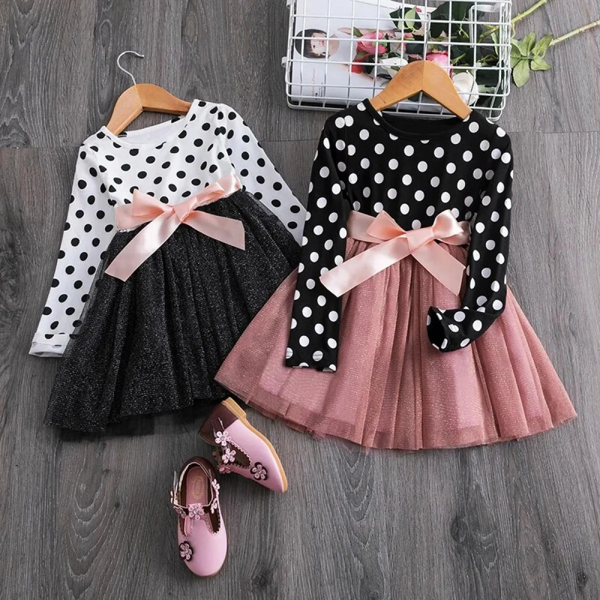 Abito per ragazze Abbigliamento per bambini Autunno Inverno Abito a maniche lunghe Abito per festa di compleanno Gonna soffice a