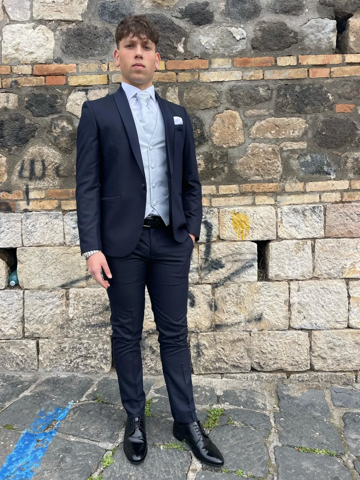 Abito smoking 2 pezzi mod Mertens S 17 Milanotessuto damascato elegante