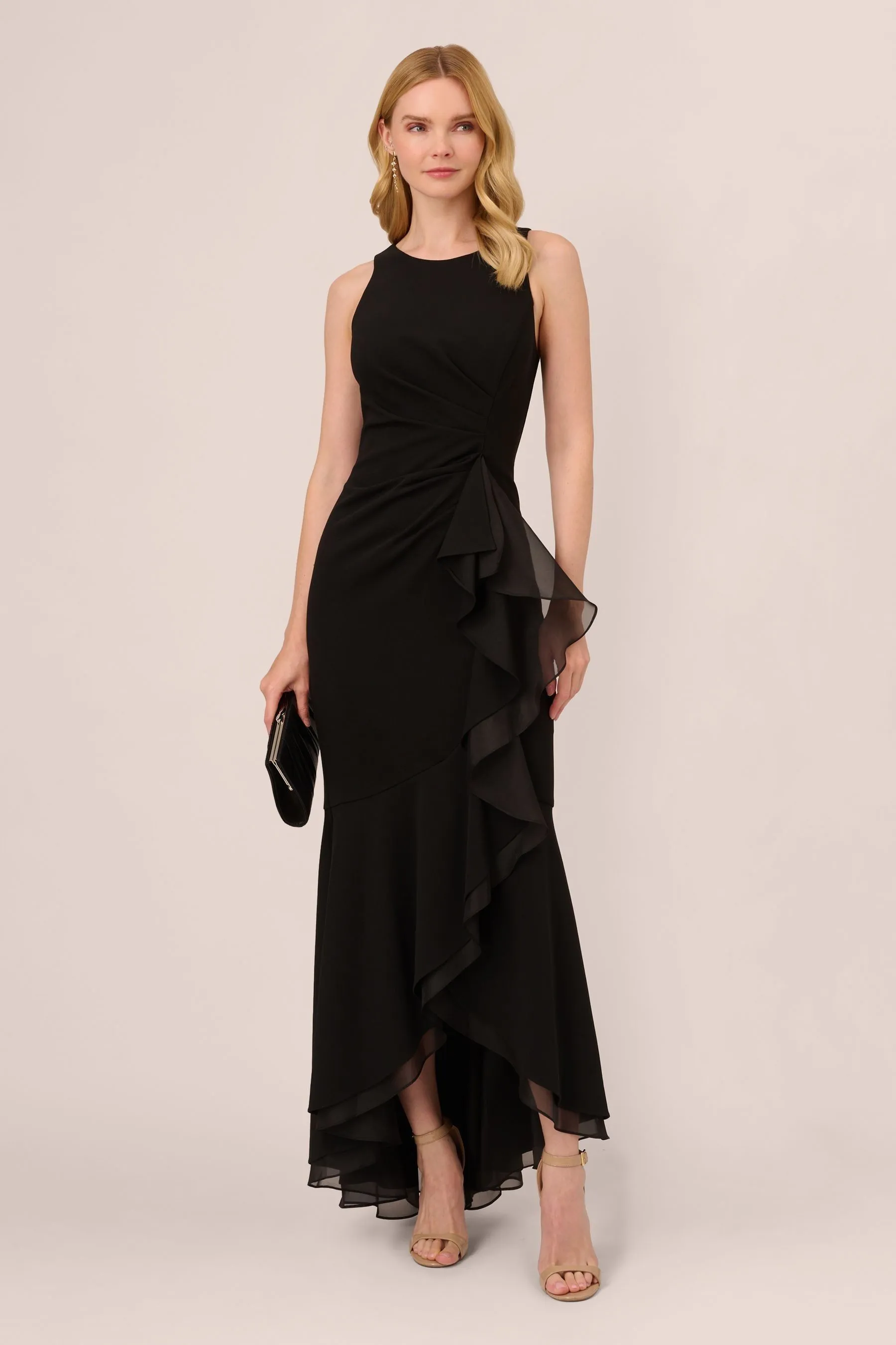 Adrianna Papell Ruches - con scollo all'americana Nero in crêpe - Vestaglia