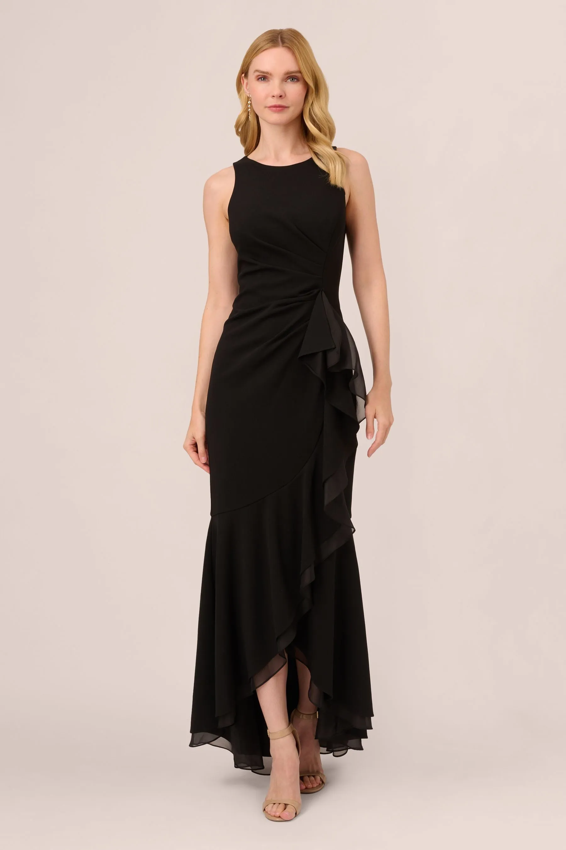 Adrianna Papell Ruches - con scollo all'americana Nero in crêpe - Vestaglia