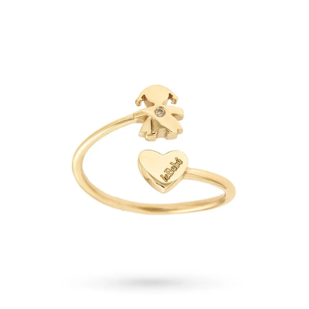 Anello Bimba Contrarie Les Petits con Cuore in Oro Giallo con Diamantino Le Bebè