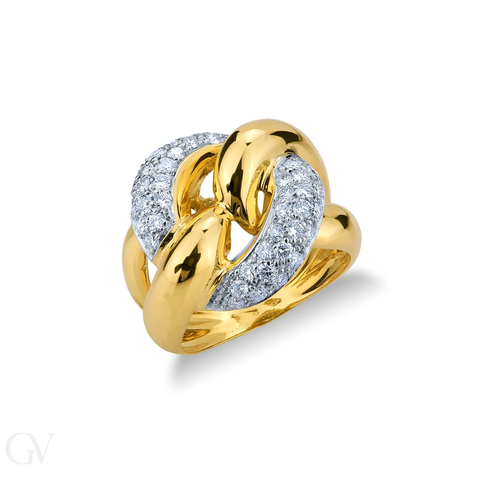 Anello groumette in Oro Bianco e Giallo 18k con Diamanti.