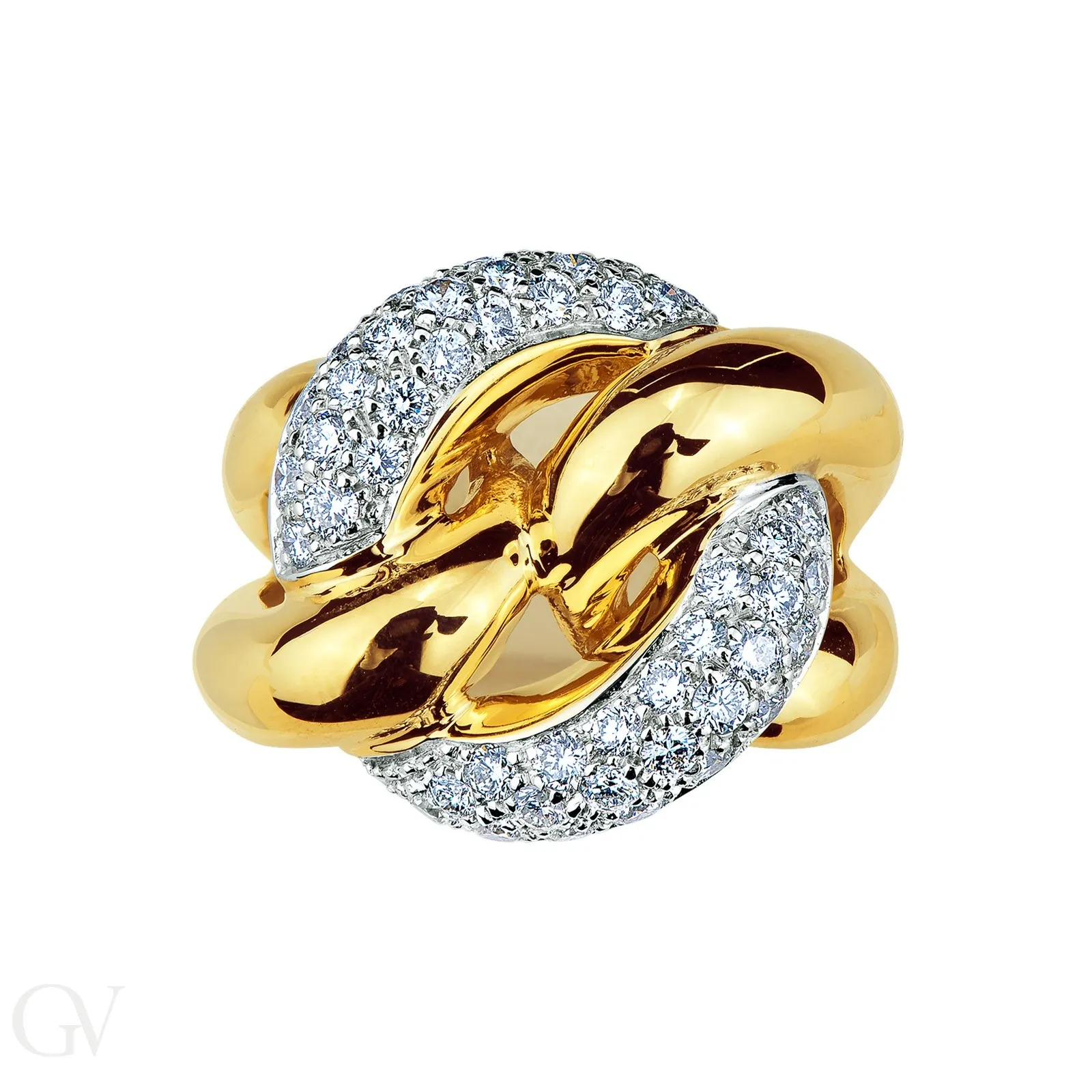 Anello groumette in Oro Bianco e Giallo 18k con Diamanti.