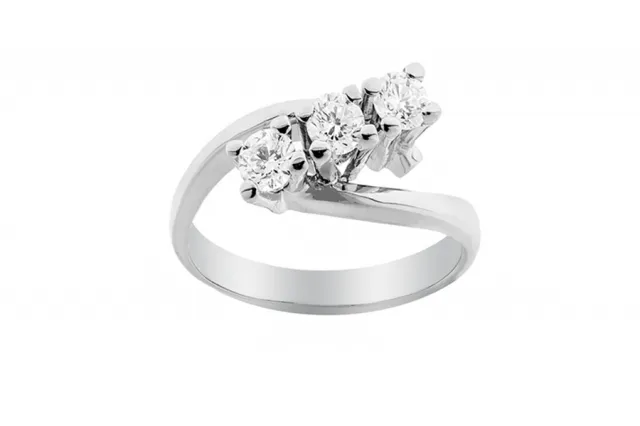 Anello Trilogy in argento 925% rodiato bianco con Zircone da 0.60ct