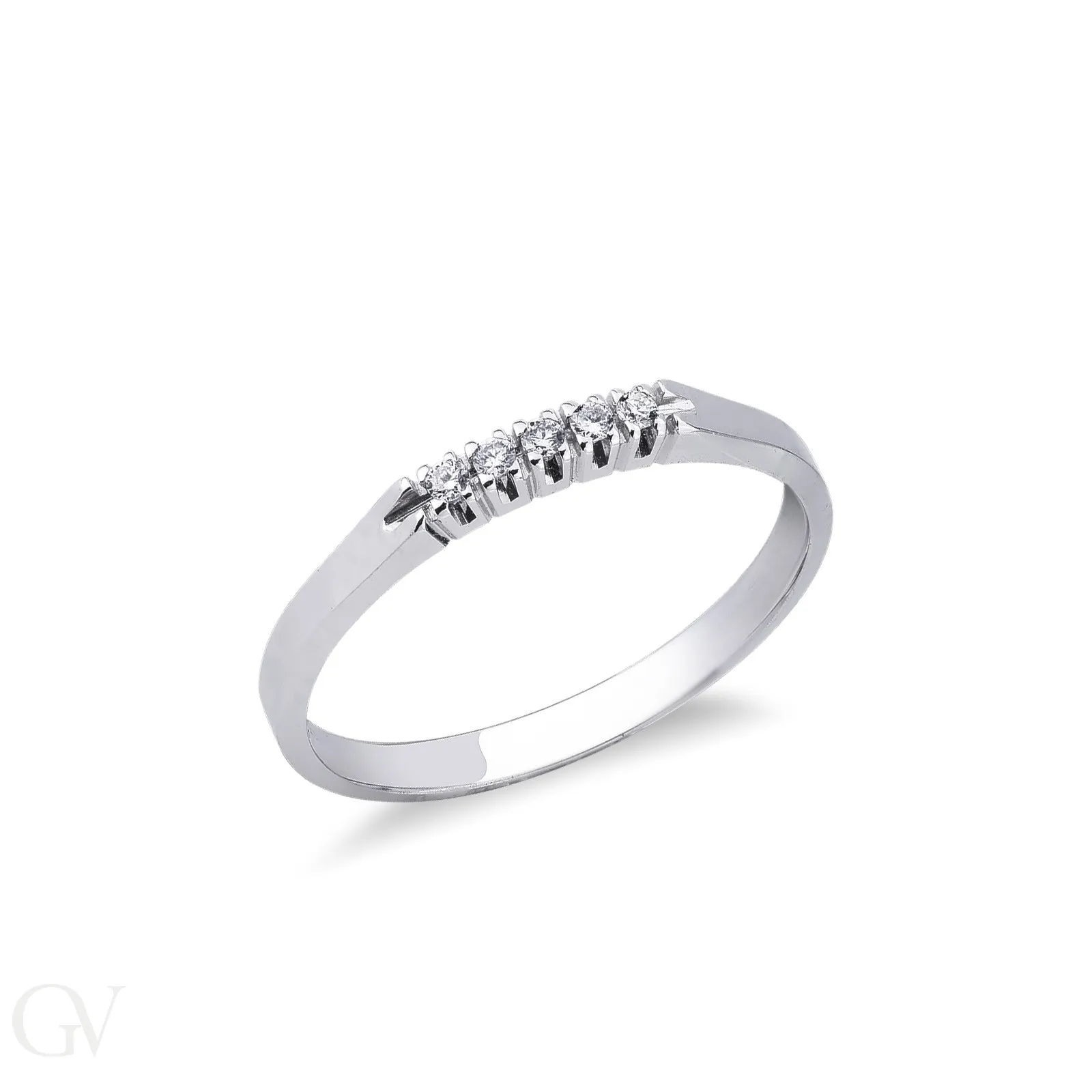Anello Veretta a 5 pietre in Oro bianco 18k con Diamanti ct. 0,05
