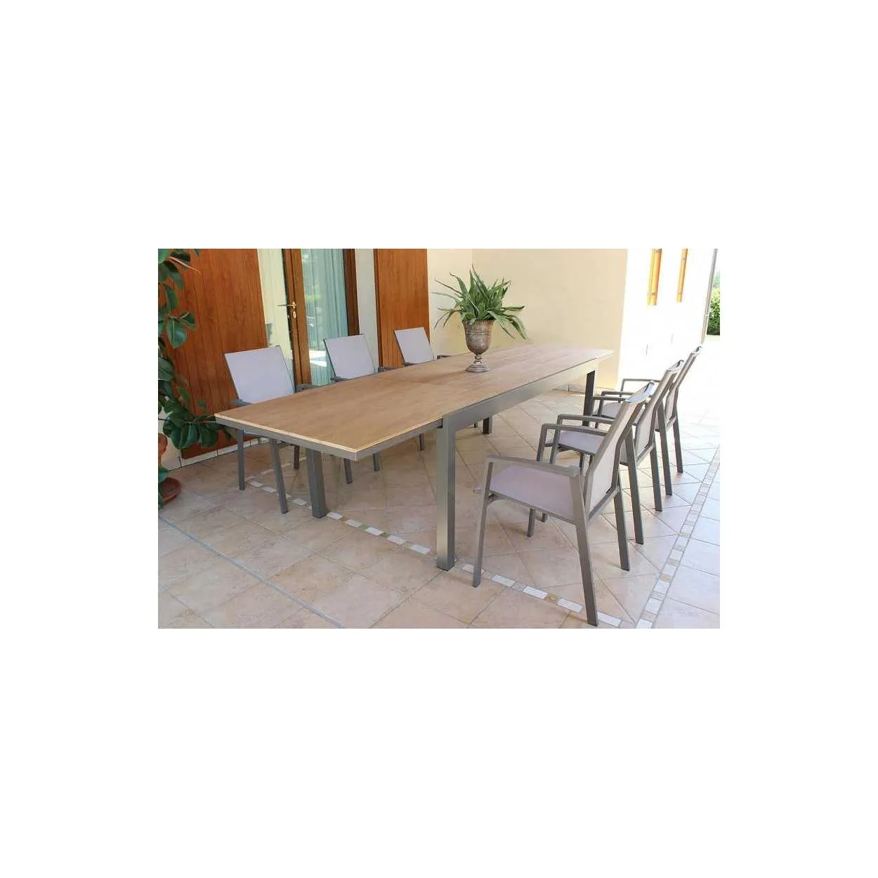 Arredo giardino tavoli da esterno in alluminio e ripiano poliwood Cayman 160/240 X 95
