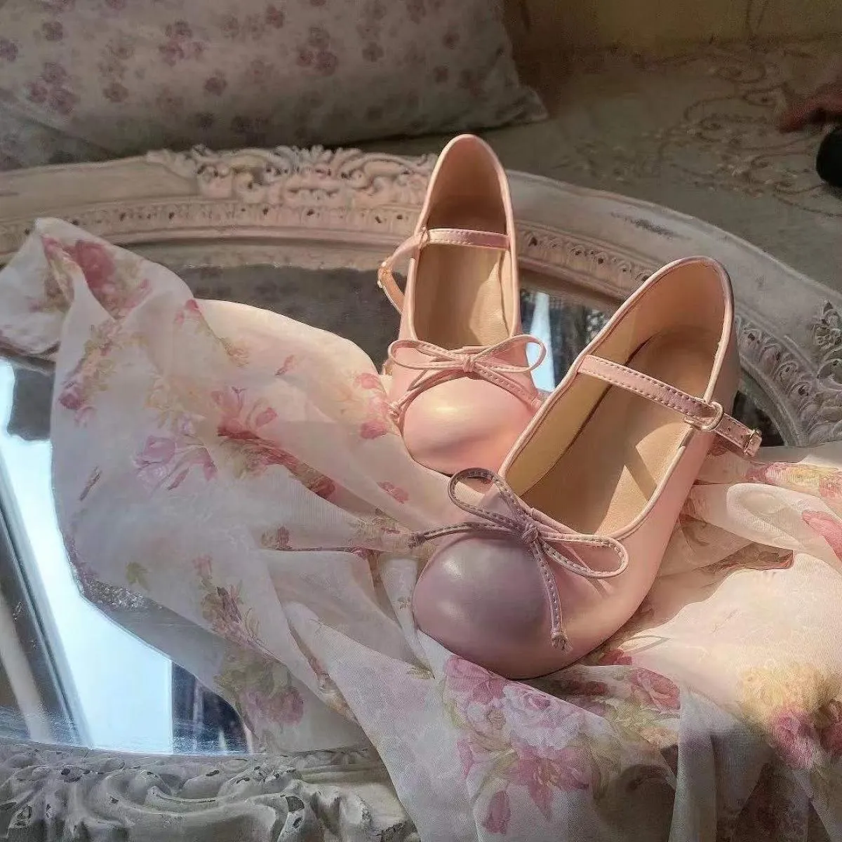 Ballerine da donna Lolita Mary Jane Scarpe da donna con tacco grosso e fiocco Sandali bassi Donna Carina Dolce Punta tonda Ragaz