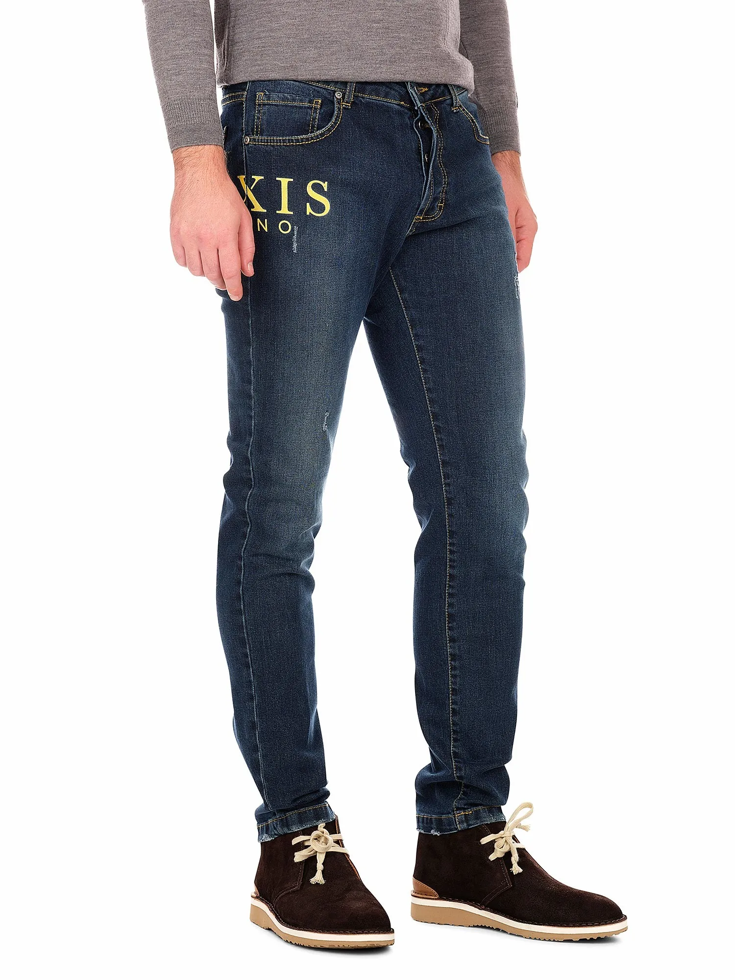 Blue Drainpipe Jeans for Men Slim Fit