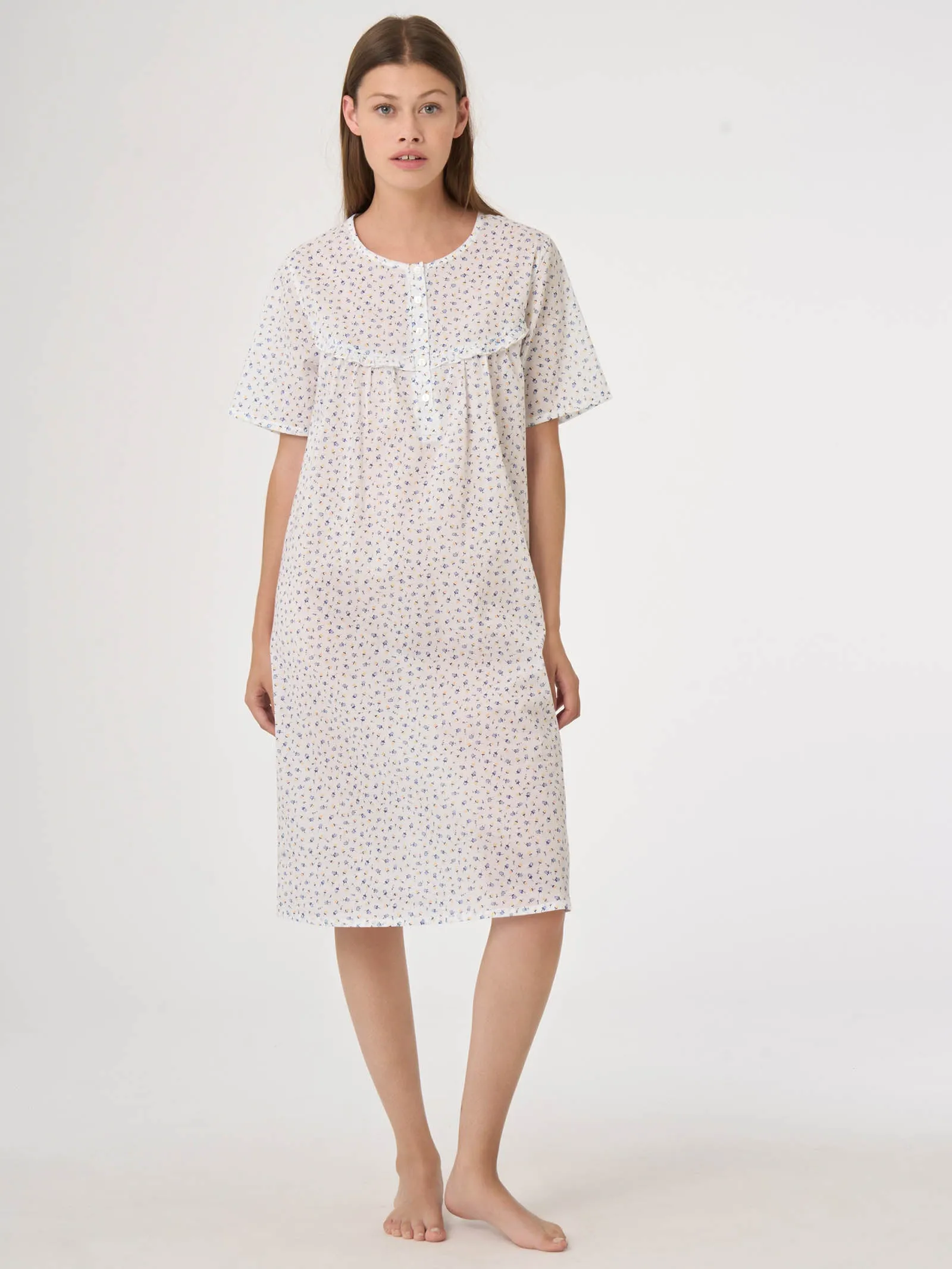 Camicia da notte a serafino in Mussola di cotone  - Fant.Bianco