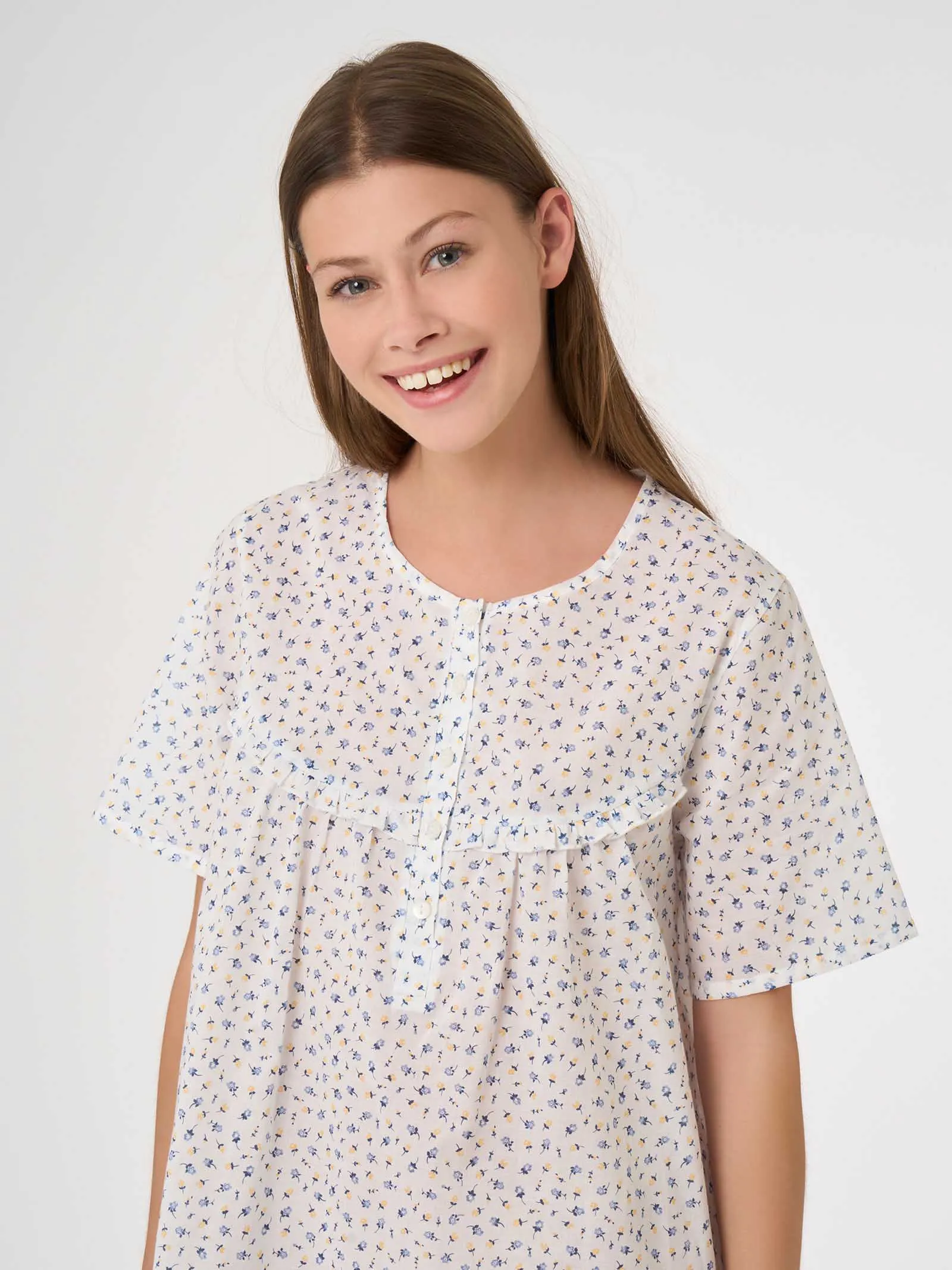 Camicia da notte a serafino in Mussola di cotone  - Fant.Bianco