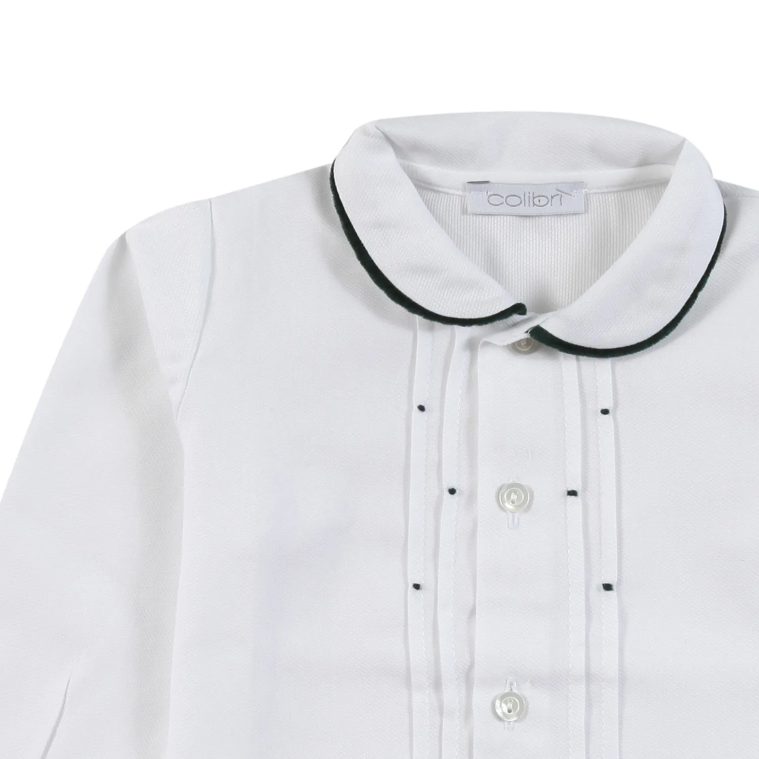Camicia Piquet Colibri Bianca Con Pois Verdi Bimbo