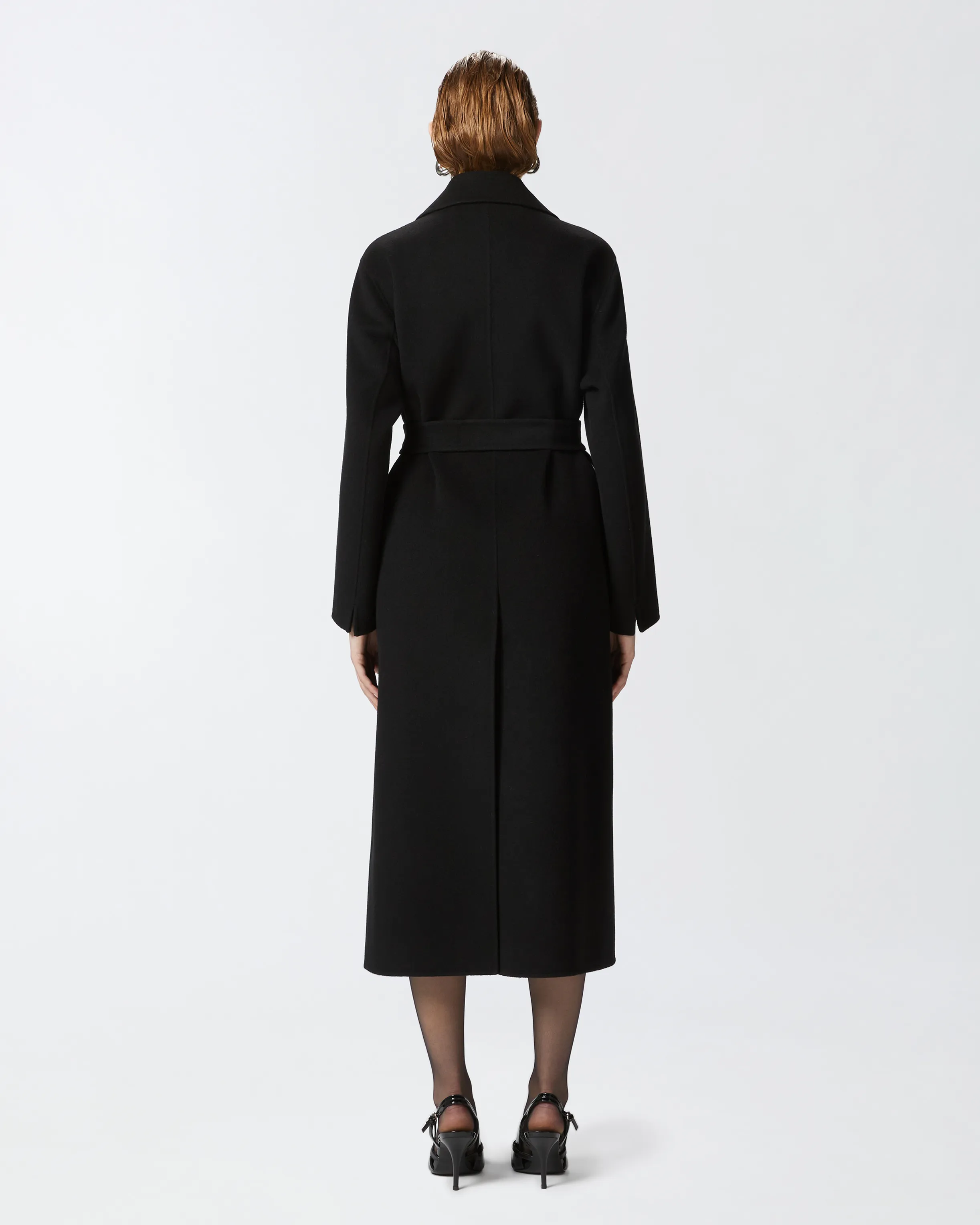  Cappotto lungo con cintura in panno doppio    
