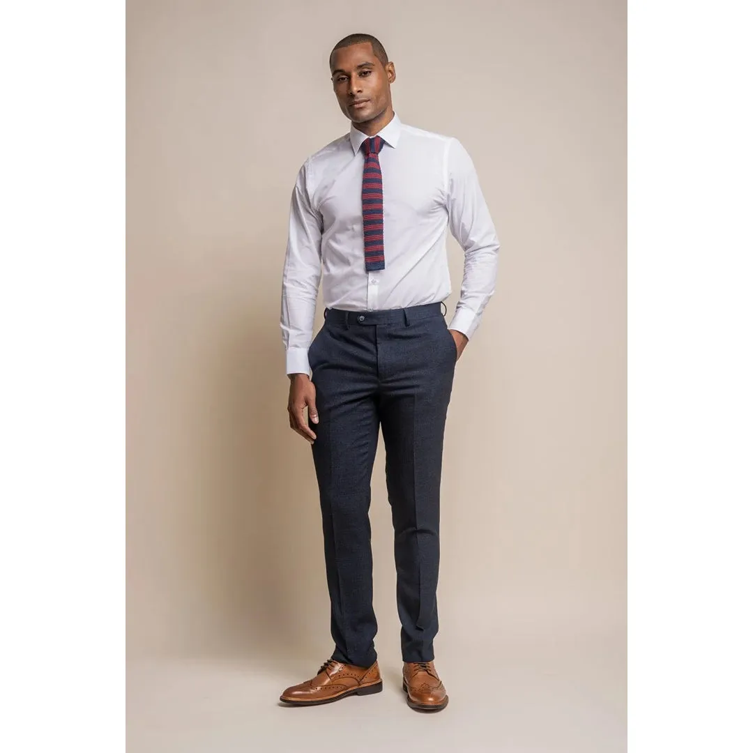 Caridi - Pantaloni da Uomo in Tweed Blu Scuro