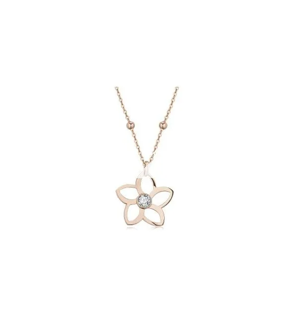 Collana donna gioielli Brosway Ikebana in acciaio pvd oro rosa cristalli bke02
