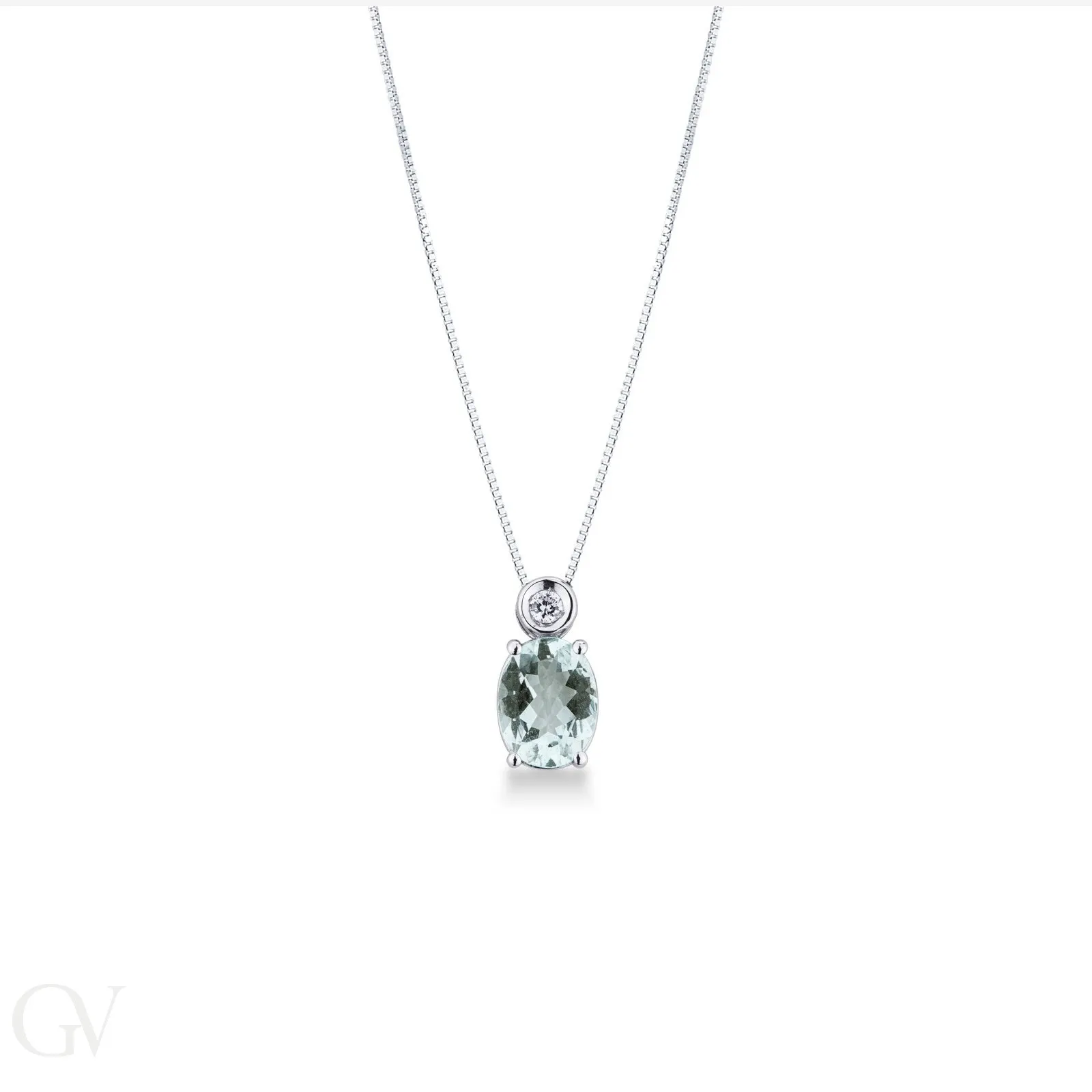 Collana in oro bianco 18k con pendente in acquamarina e diamante