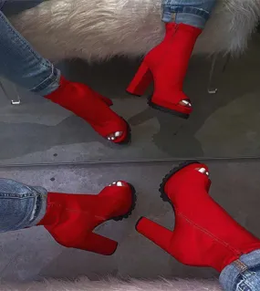 Comemore Scarpe Donna Stivaletti Donna Tacchi Alti Modello Zip Scarpe Donna Rosso Nero Punta Aperta Donna Calzino Stivali