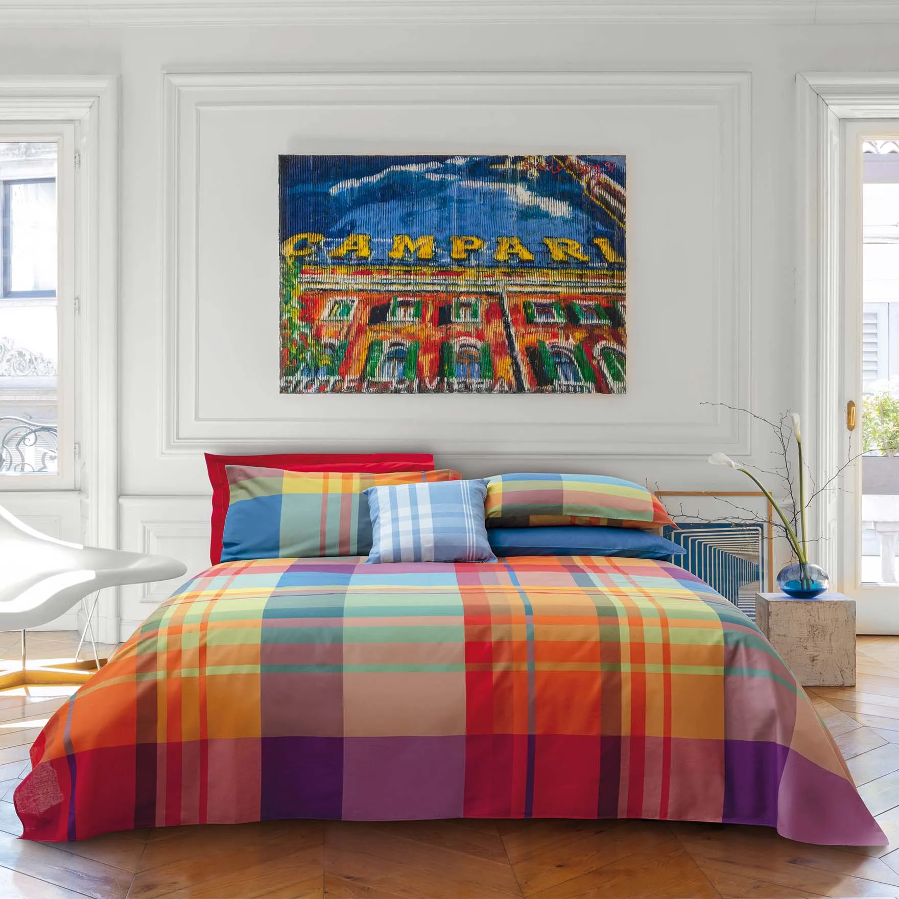 Copriletto trapuntato a una piazza a fantasia tartan multicolore