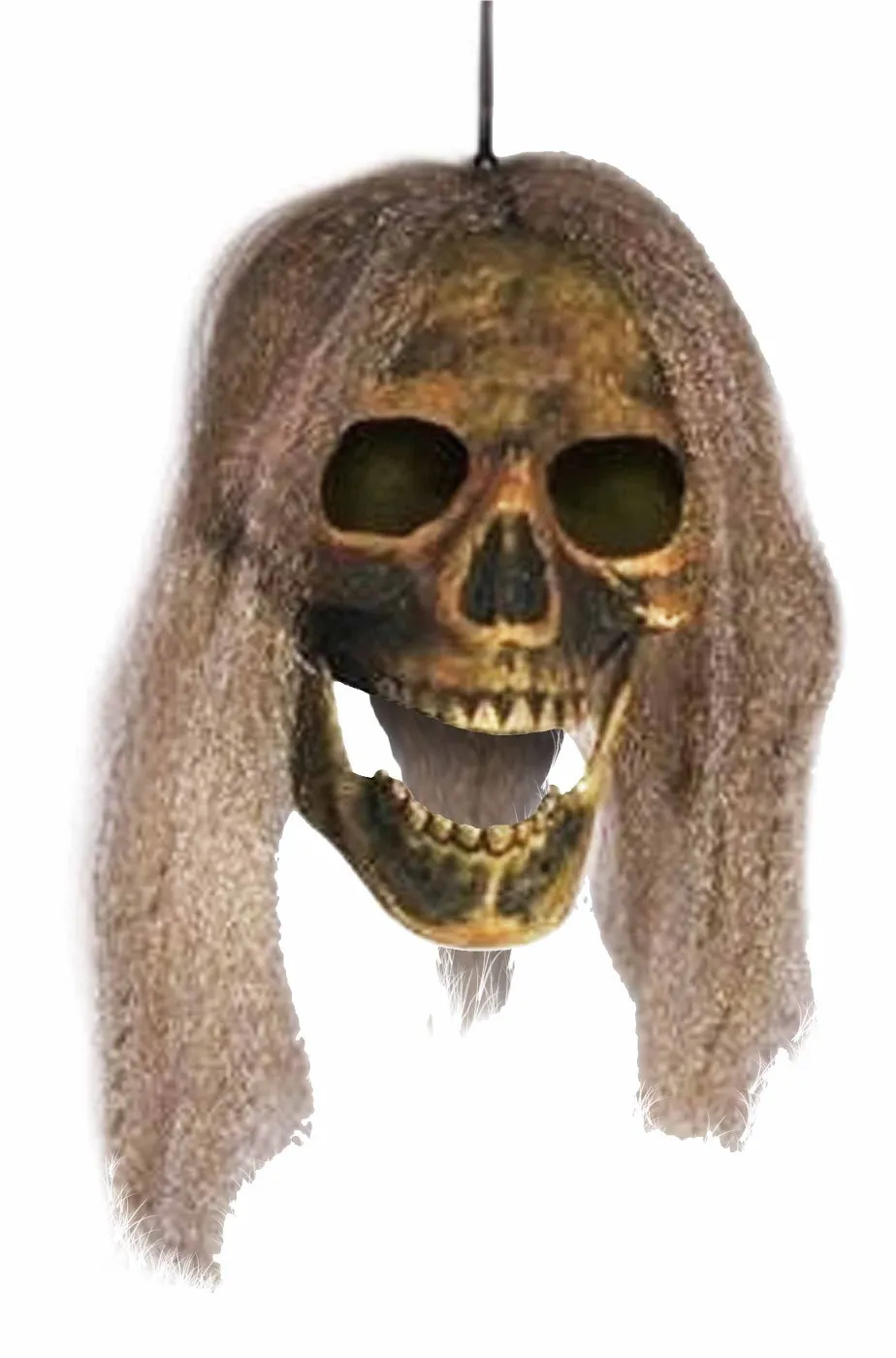 Decorazione Halloween da appendere teschio con capelli verde