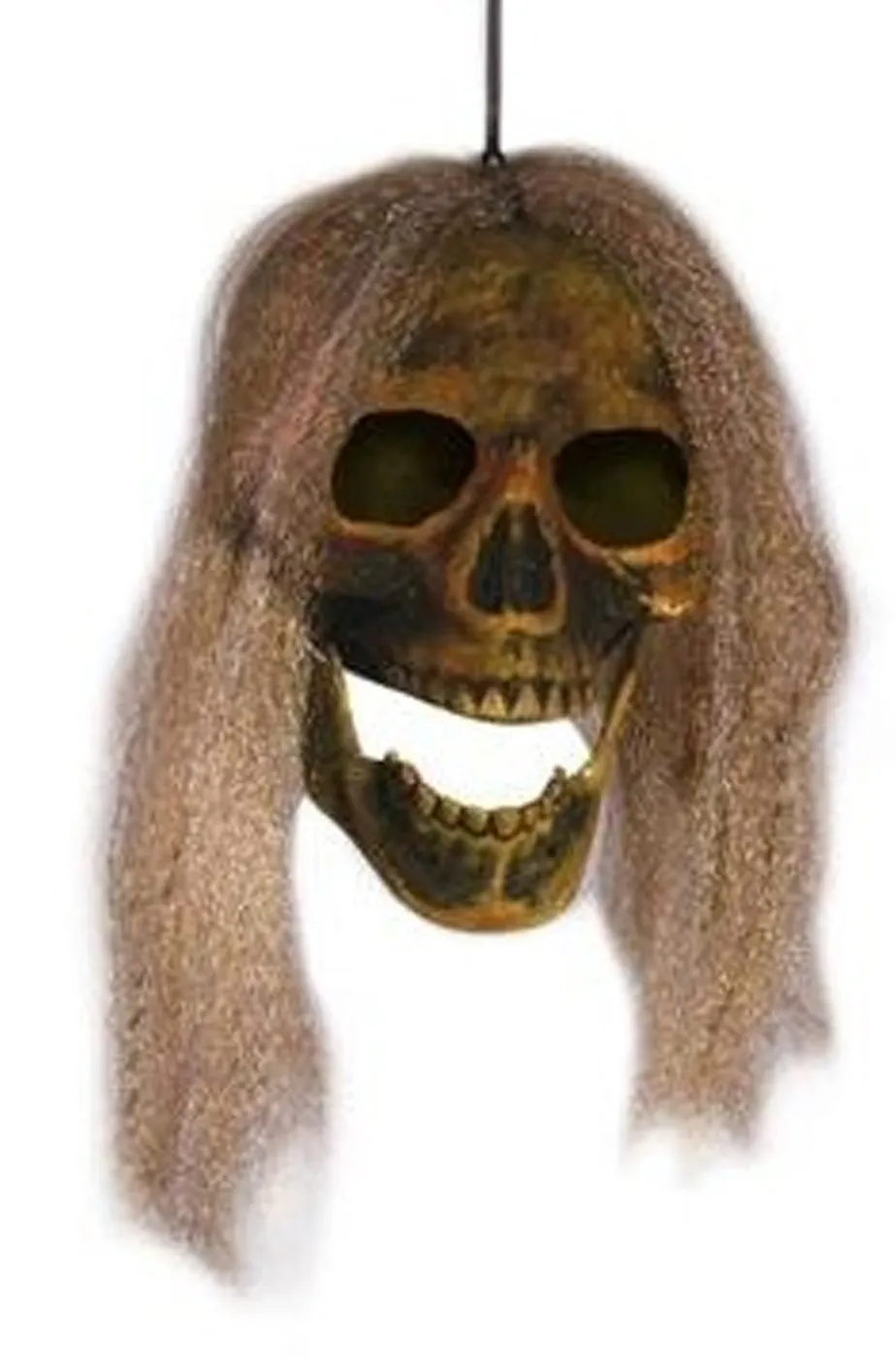 Decorazione Halloween da appendere teschio con capelli verde