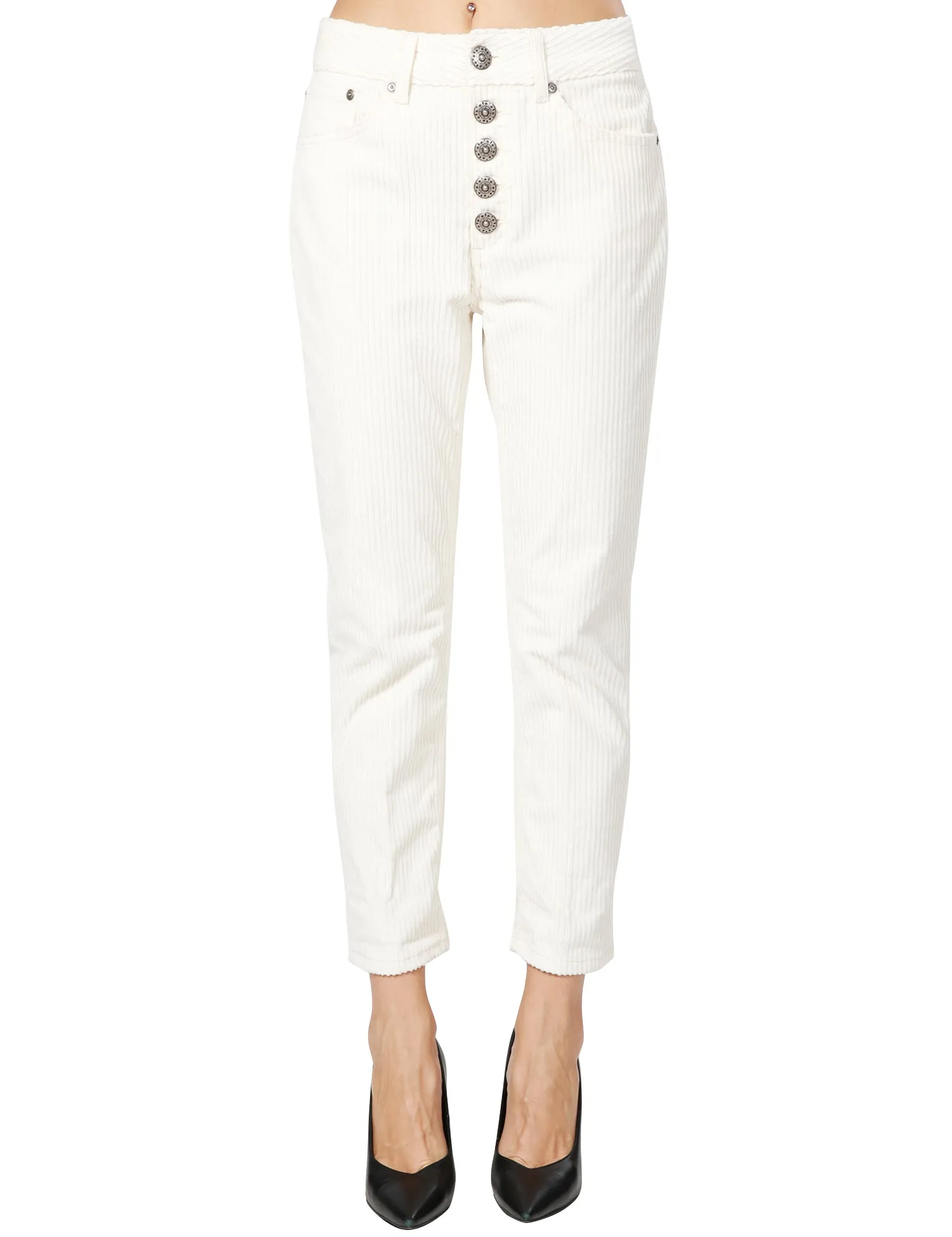 DonDup PANTALONE DONNA DONDUP KOONS PANNA CINQUE TASCHE IN VELLUTO A COSTE CON BOTTONIERA GIOIELLO