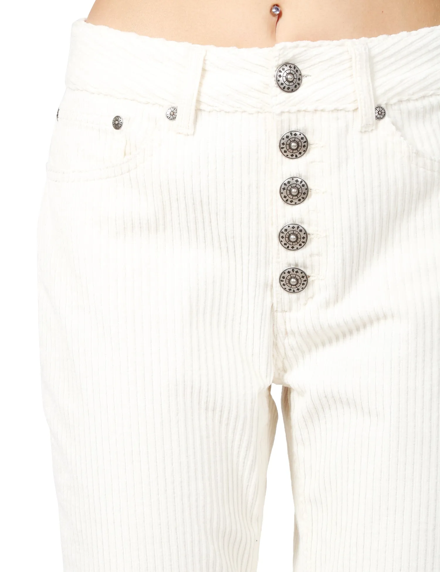 DonDup PANTALONE DONNA DONDUP KOONS PANNA CINQUE TASCHE IN VELLUTO A COSTE CON BOTTONIERA GIOIELLO