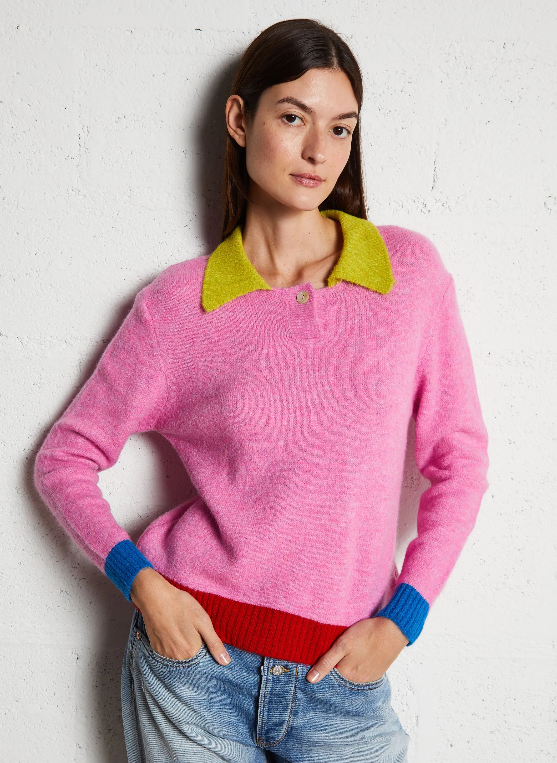  DR BLOOM   DANZA - Maglione dritto con collo classico tricolore | Rosa