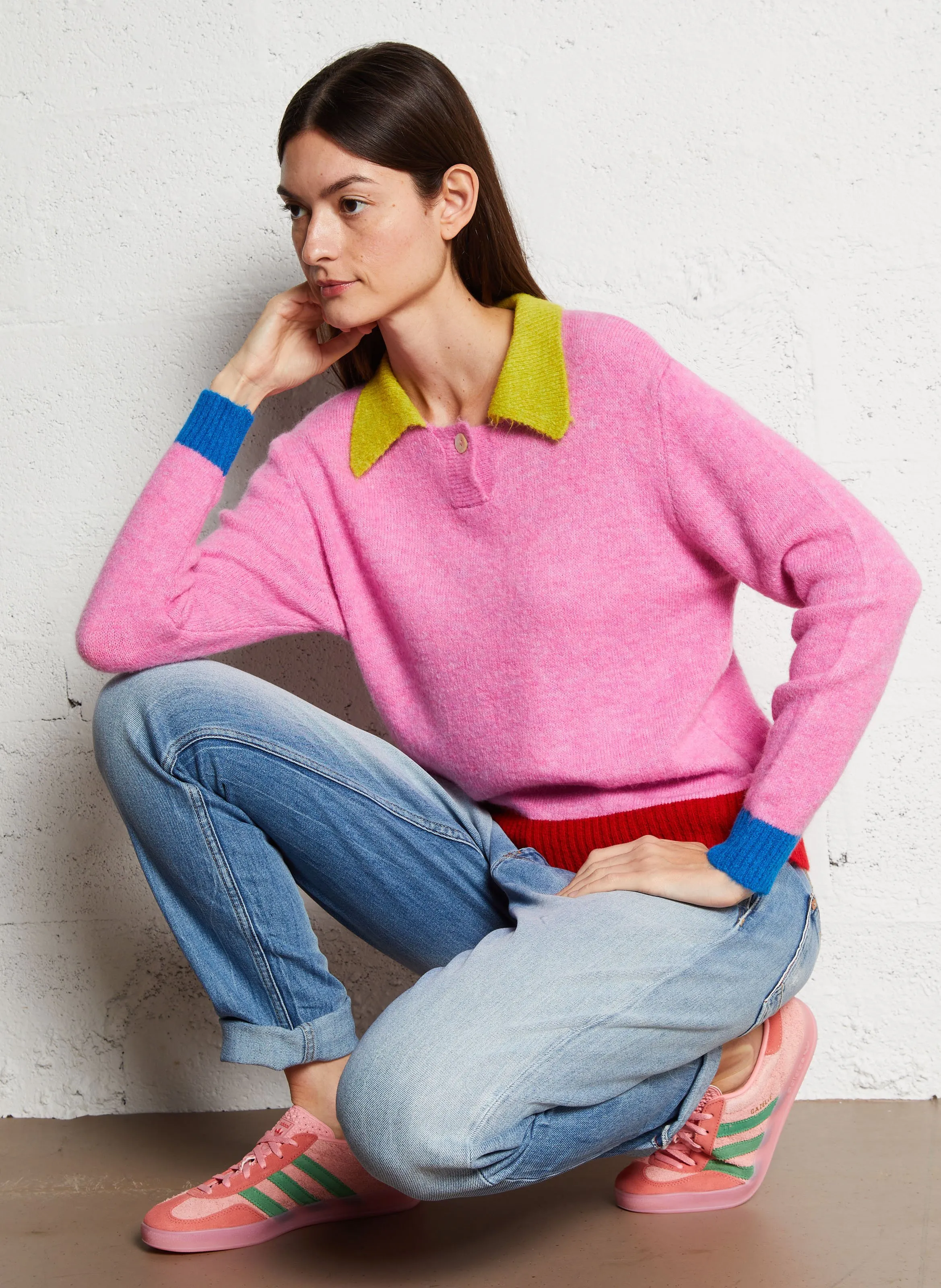 DR BLOOM   DANZA - Maglione dritto con collo classico tricolore | Rosa