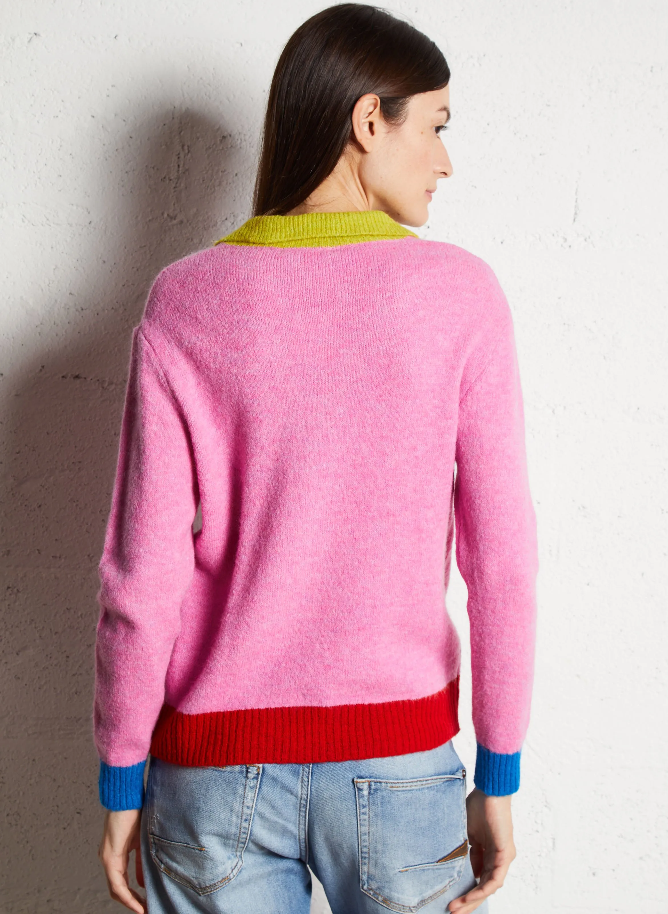  DR BLOOM   DANZA - Maglione dritto con collo classico tricolore | Rosa