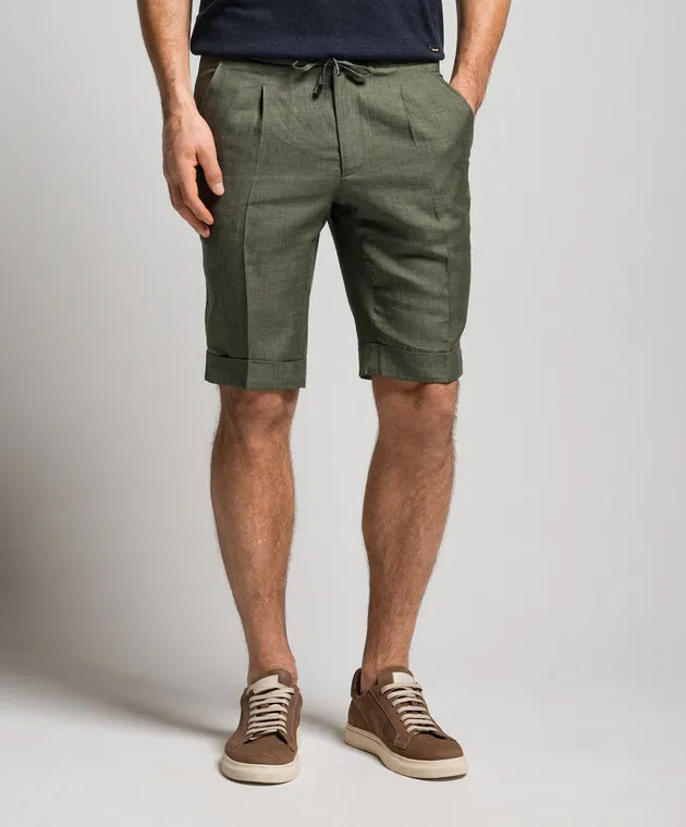 Enrico Mandelli Shorts verdi in lino, lana e seta GYMSHO5334