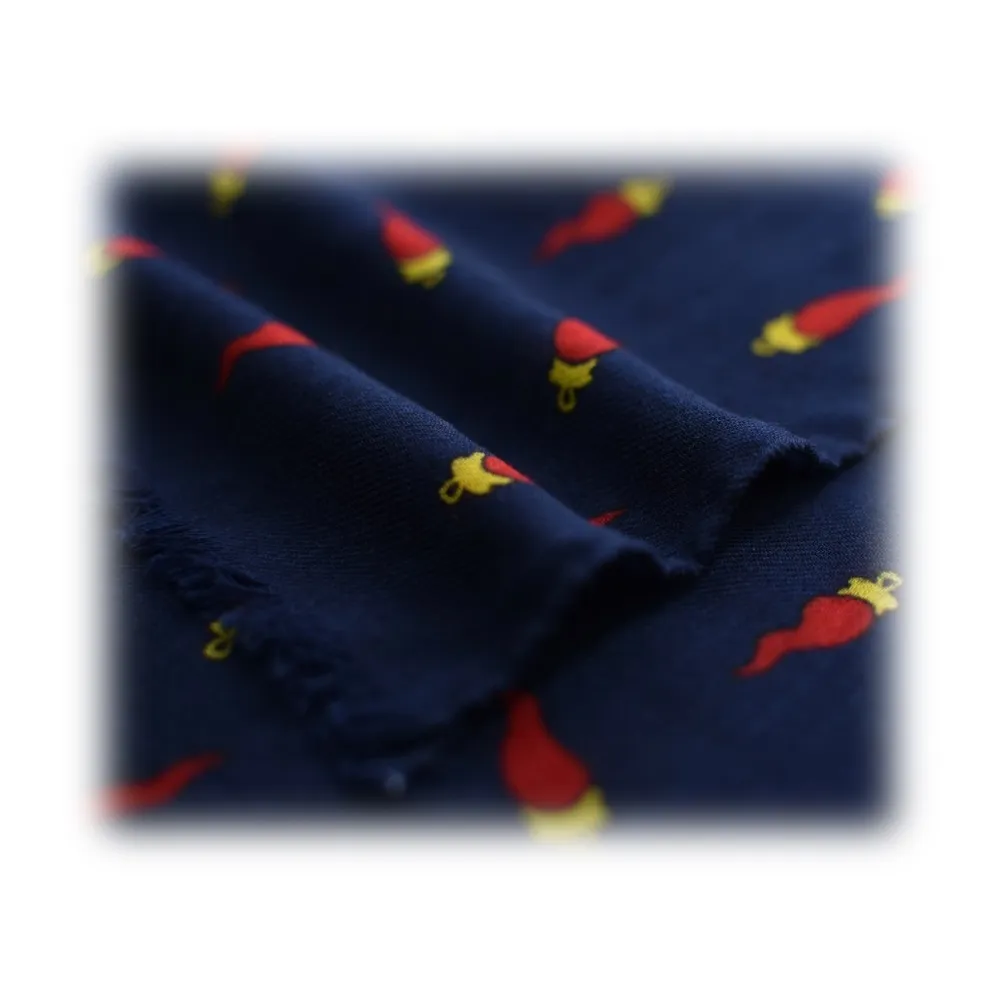 Fefè Napoli - Sciarpa Lana Scaramantia Corno Blu - Sciarpe e Foulard - Handmade in Italy - Luxury Exclusive Collection