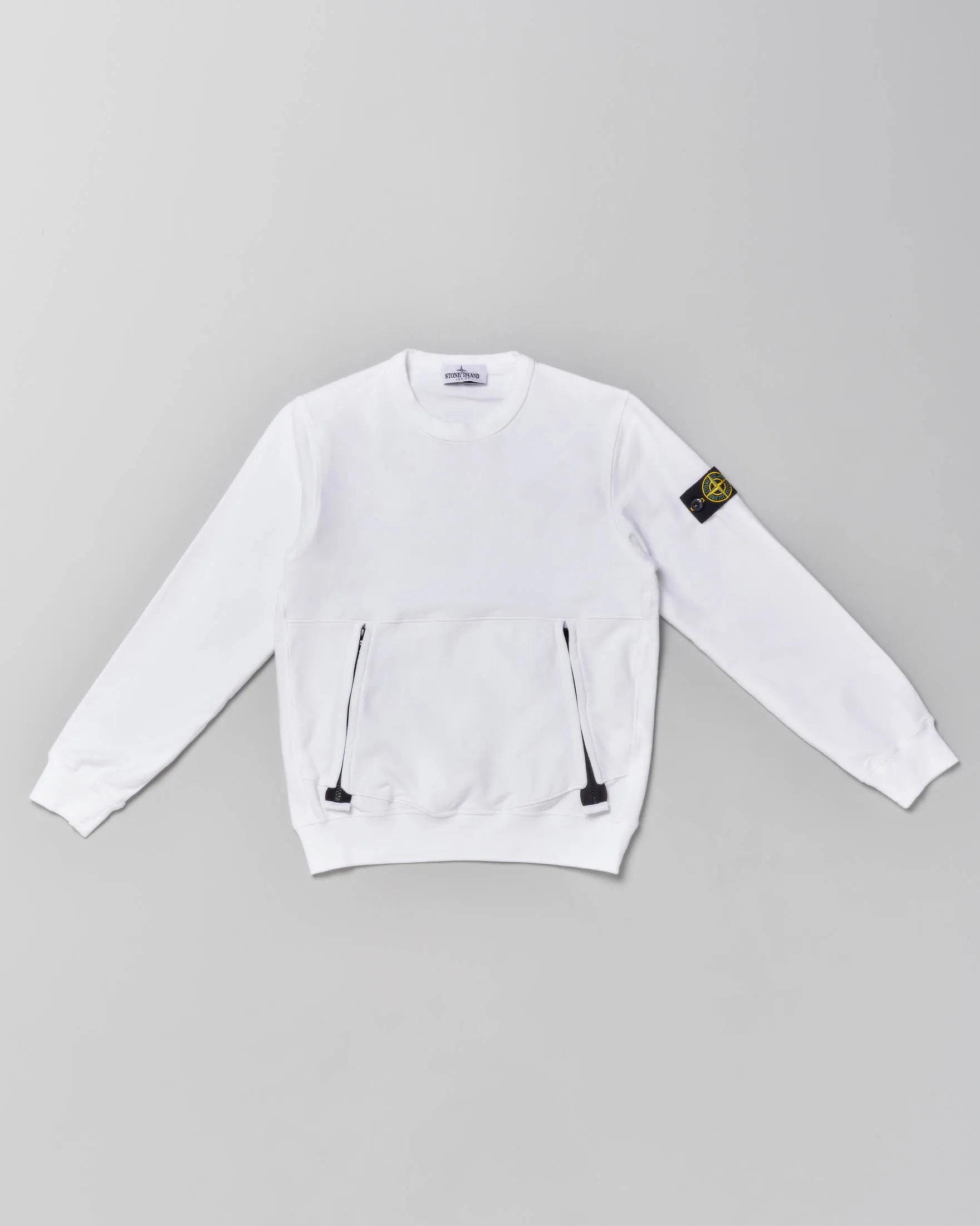 Felpa bianca girocollo in cotone stretch con zip nere in contrasto 8 anni