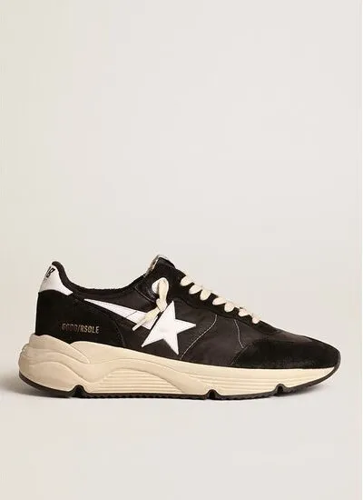 GOLDEN GOOSE Running Sole Sneakers in Black Leather and Nylon Upper with White Star and Heel