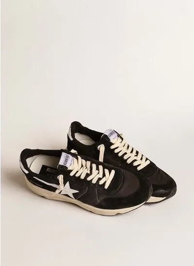 GOLDEN GOOSE Running Sole Sneakers in Black Leather and Nylon Upper with White Star and Heel
