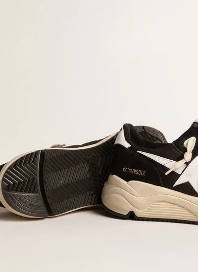 GOLDEN GOOSE Running Sole Sneakers in Black Leather and Nylon Upper with White Star and Heel
