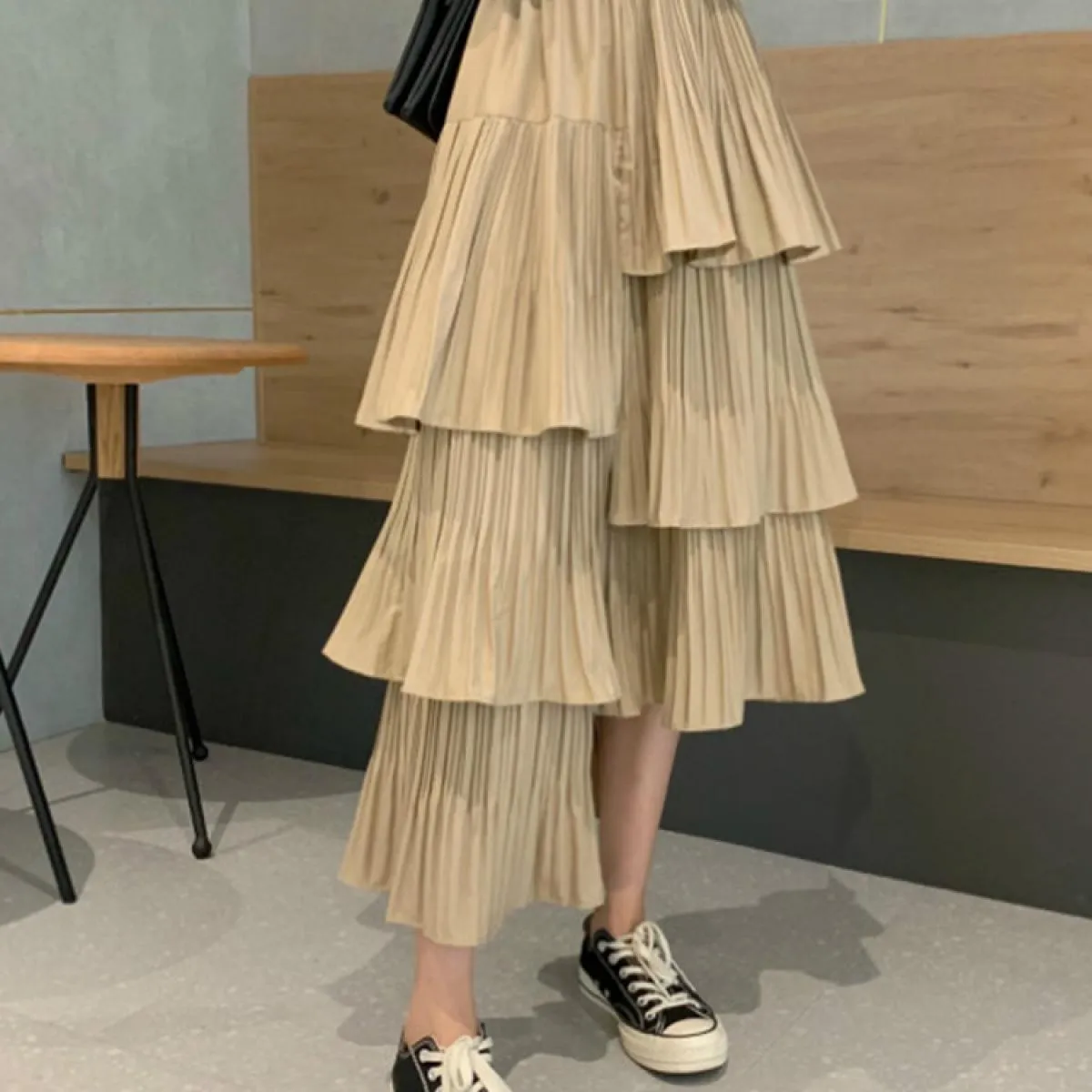 Gonna a strati asimmetrica da donna a strati Moda vita alta Orlo irregolare pieghettato Aline Gonne lunghe 2023 Primavera K230