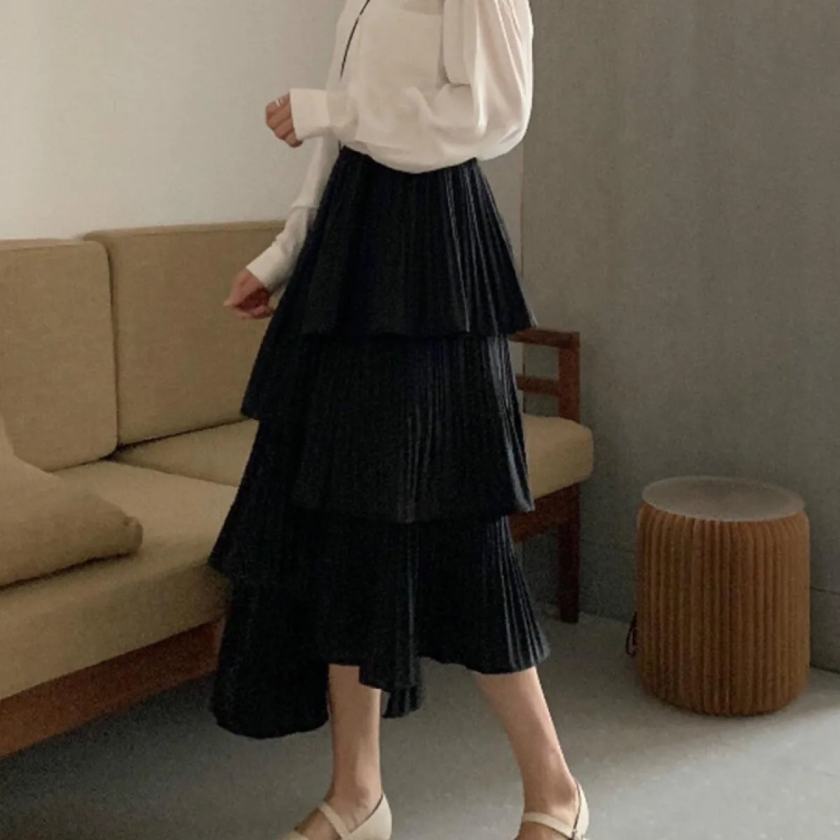 Gonna a strati asimmetrica da donna a strati Moda vita alta Orlo irregolare pieghettato Aline Gonne lunghe 2023 Primavera K230
