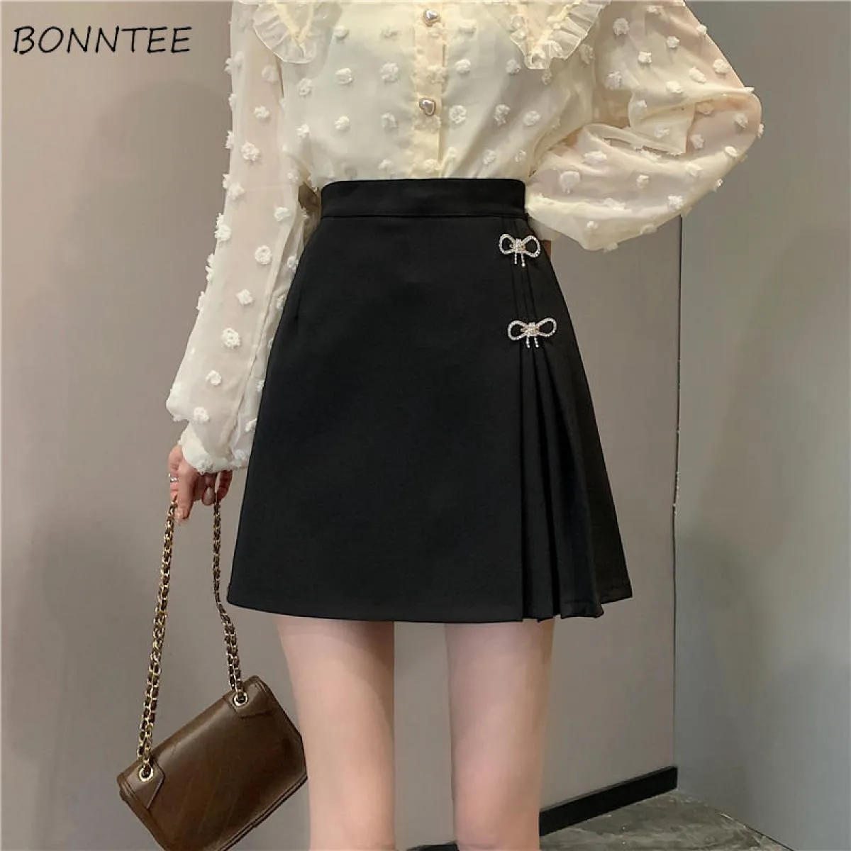 Gonna Donna Vita alta Accogliente Linea a A Solido minimalista Tutte le partite Casual Tenero Stile moda Donna Elegante Autunno