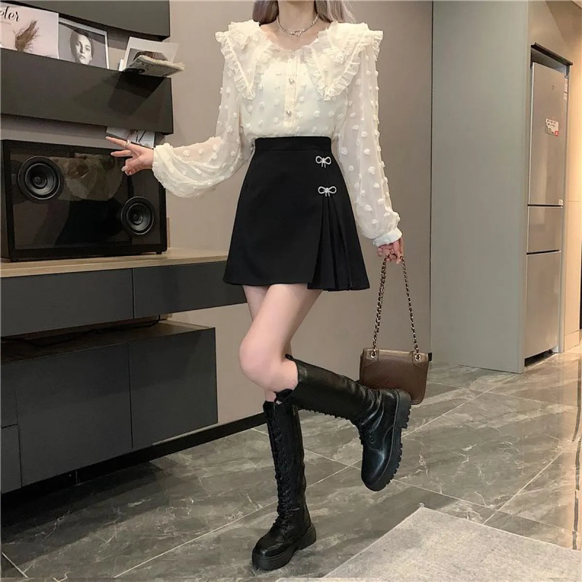 Gonna Donna Vita alta Accogliente Linea a A Solido minimalista Tutte le partite Casual Tenero Stile moda Donna Elegante Autunno