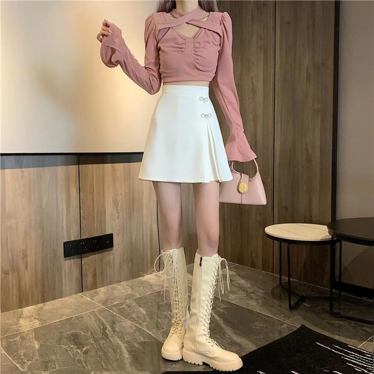 Gonna Donna Vita alta Accogliente Linea a A Solido minimalista Tutte le partite Casual Tenero Stile moda Donna Elegante Autunno