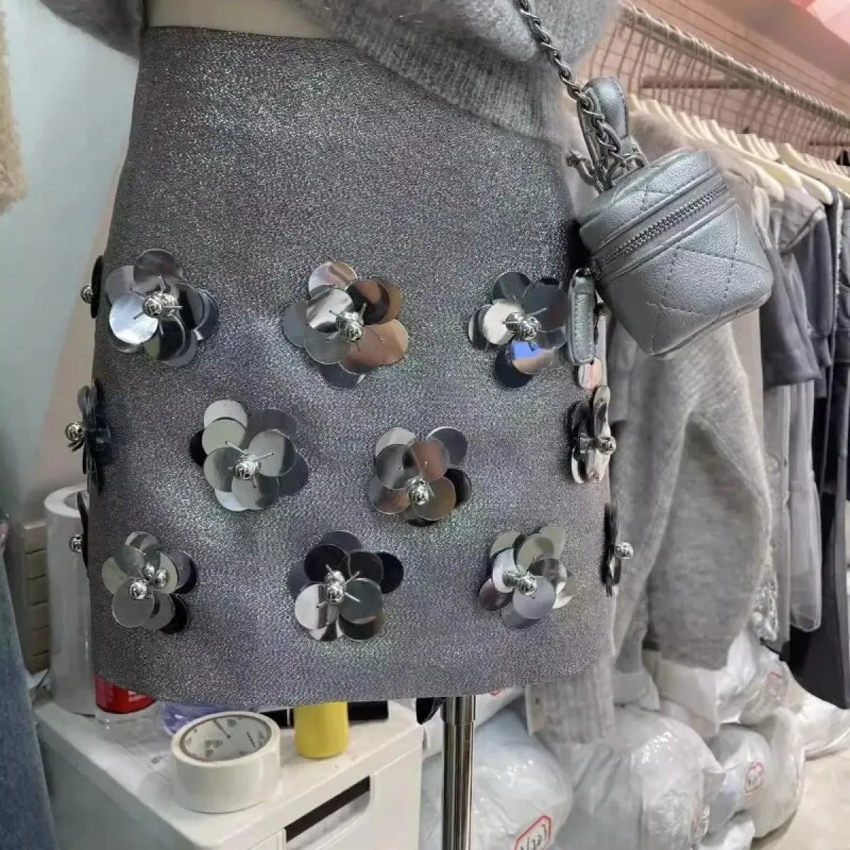 Gonna floreale con paillettes a vita alta stile slim A Line Faldas Mujer Moda 2023 Gonne corte casual lavorate a maglia  Prim