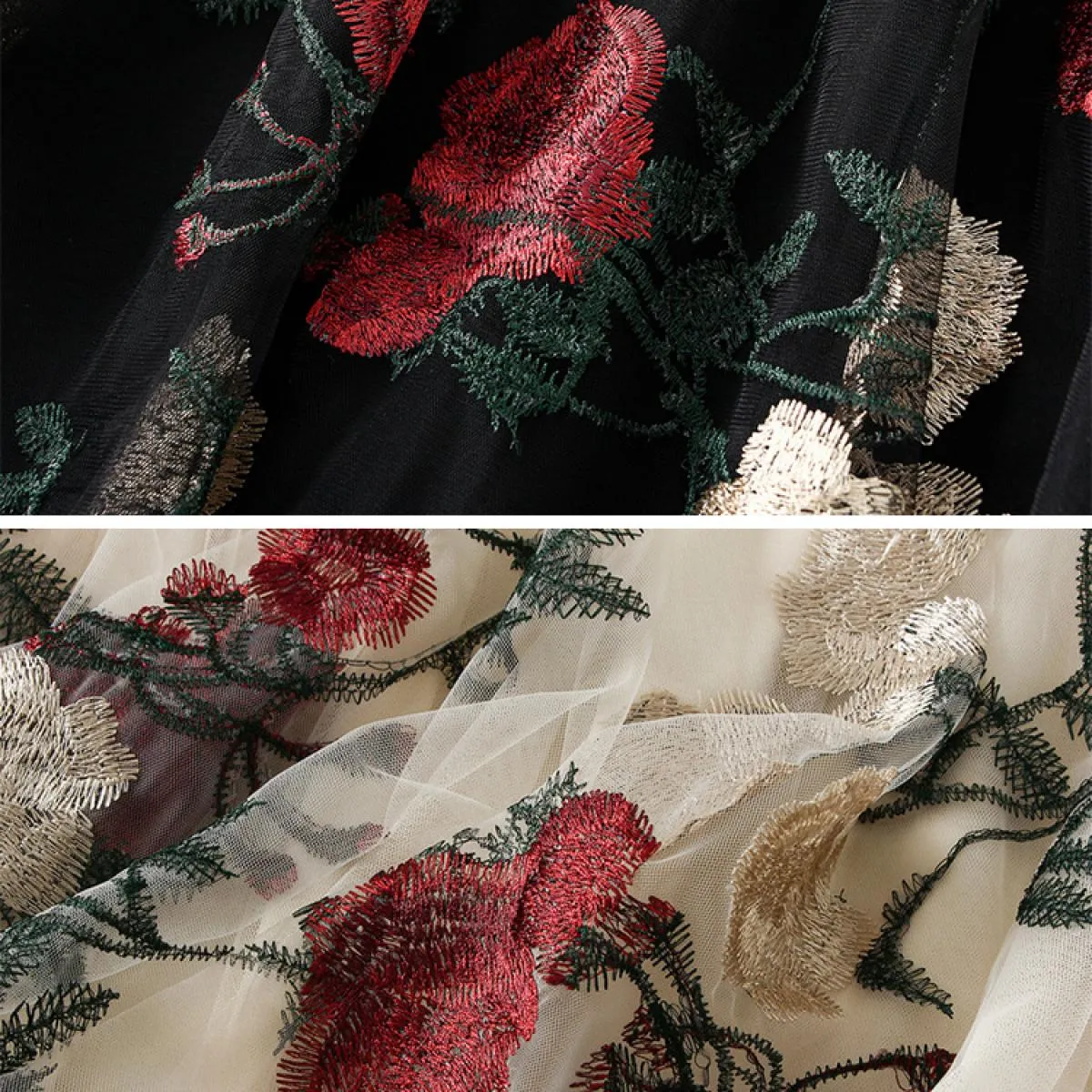 Gonna lunga a rete con ricamo a fiori grandi vintage Moda retrò a vita alta Tulle nero A Line Gonne Gonne 2023 Estate K26
