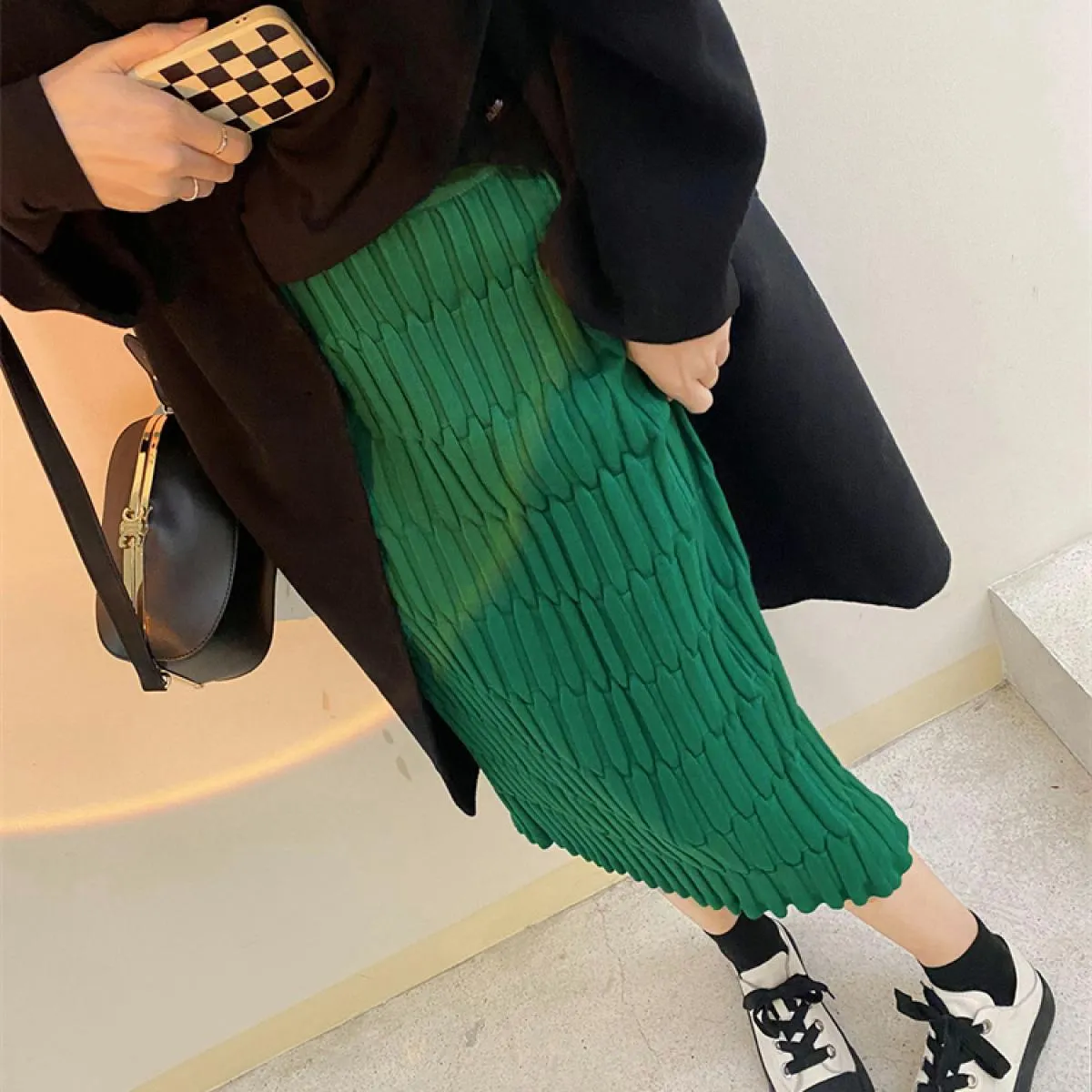Gonna lunga patchwork a vita alta lavorata a maglia  donna ampia slim autunno 2023 moda elegante streetwear maglieria da do