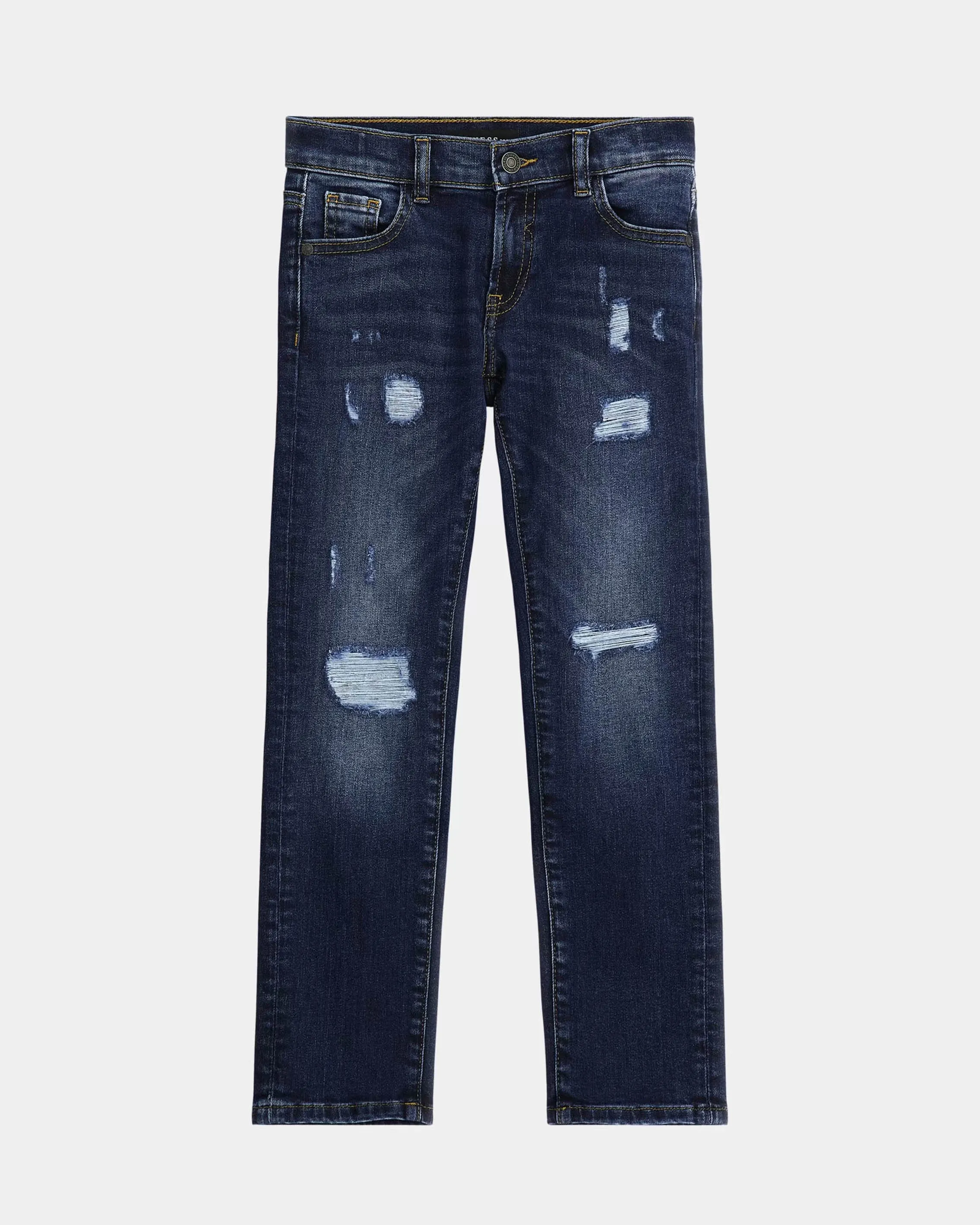 Jeans straight a lavaggio scuro stone washed con abrasioni 10-16 anni